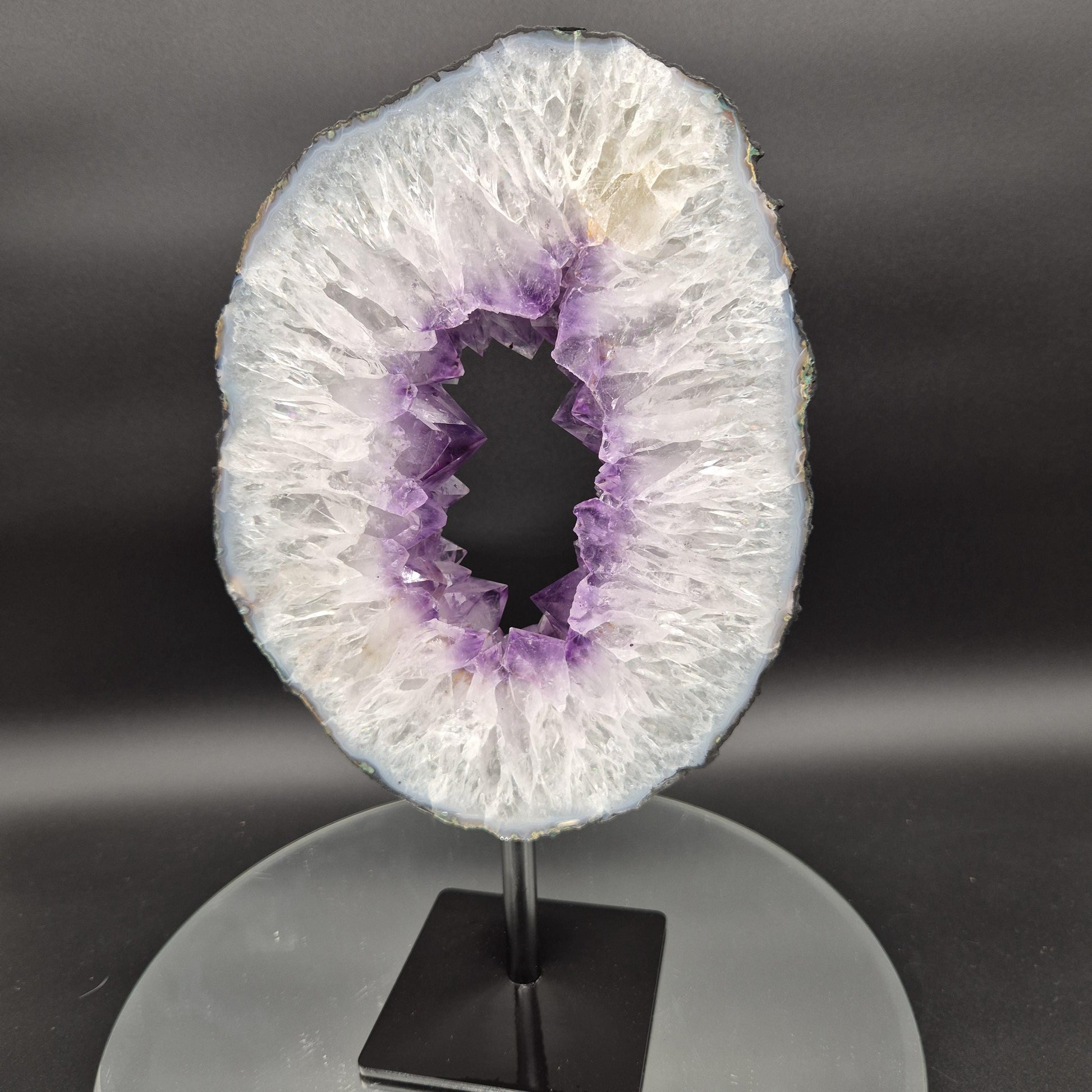 Crisp Amethyst Portal with Calcite Brazil 13x7x1.5 7.58 lbs Crystal Hoarder