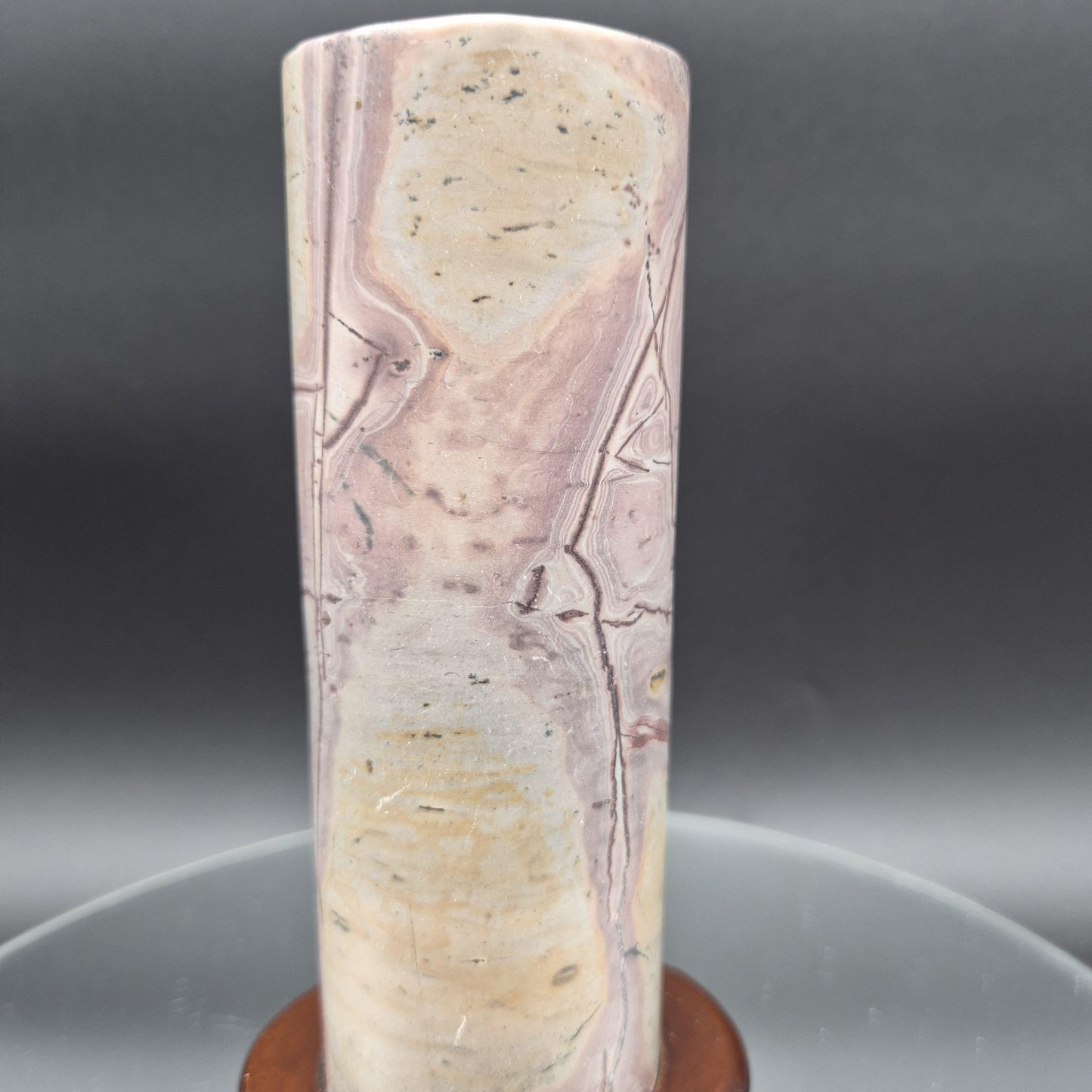 Rare Pink Picture Jasper Cylinder on Wood Stand | Natural Stone Display | 2.34 lbs Crystal Hoarder