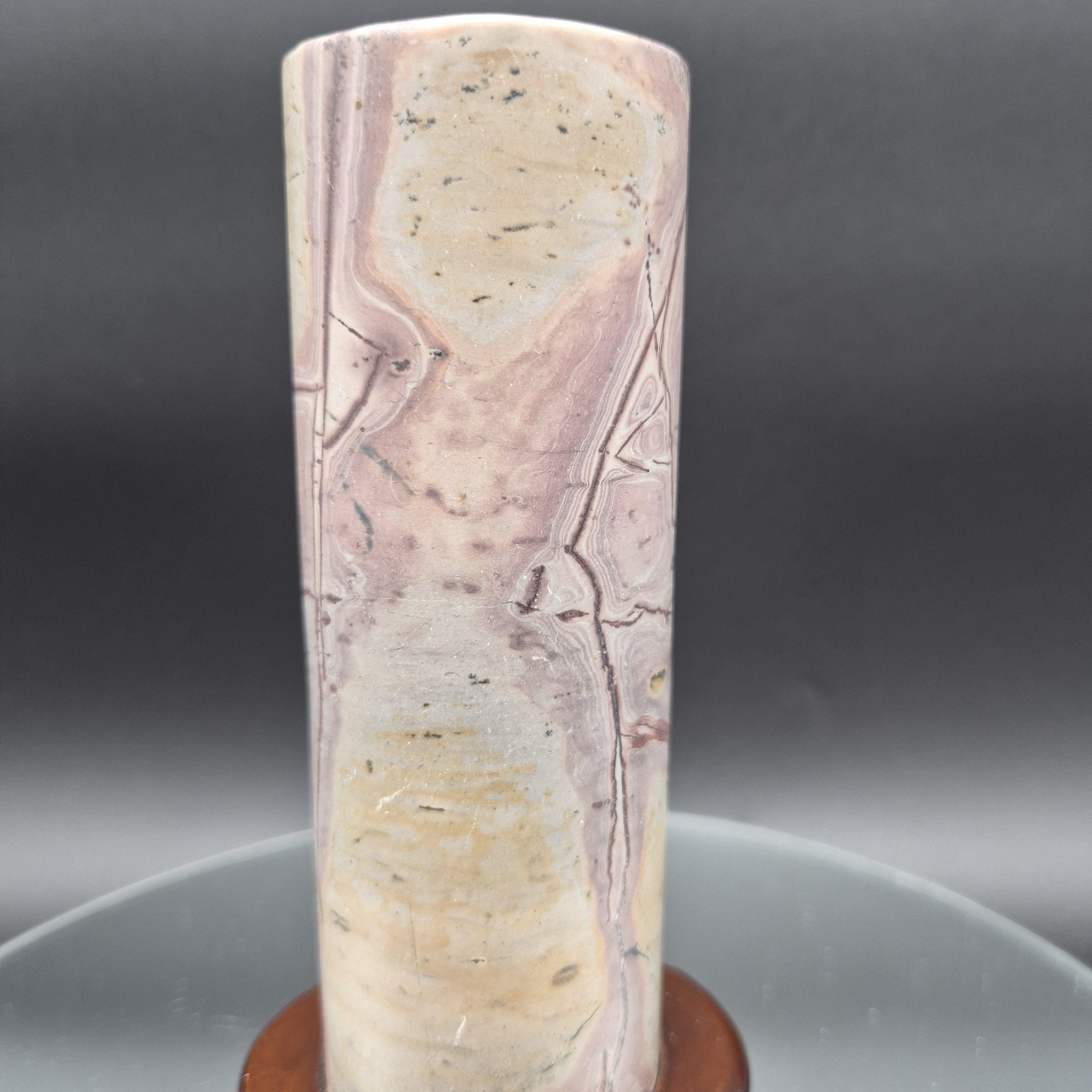 Rare Pink Picture Jasper Cylinder on Wood Stand | Natural Stone Display | 2.34 lbs Crystal Hoarder