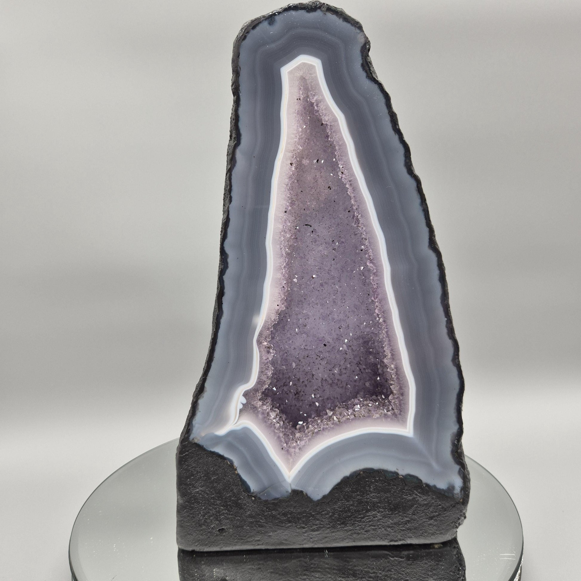 AAA+ Druzy Amethyst Cathedral with Blue Banded Agate | Brazil Amethyst Geode | Large Statement Crystal | Collector Specimen | 19.02 lb Crystal Hoarder