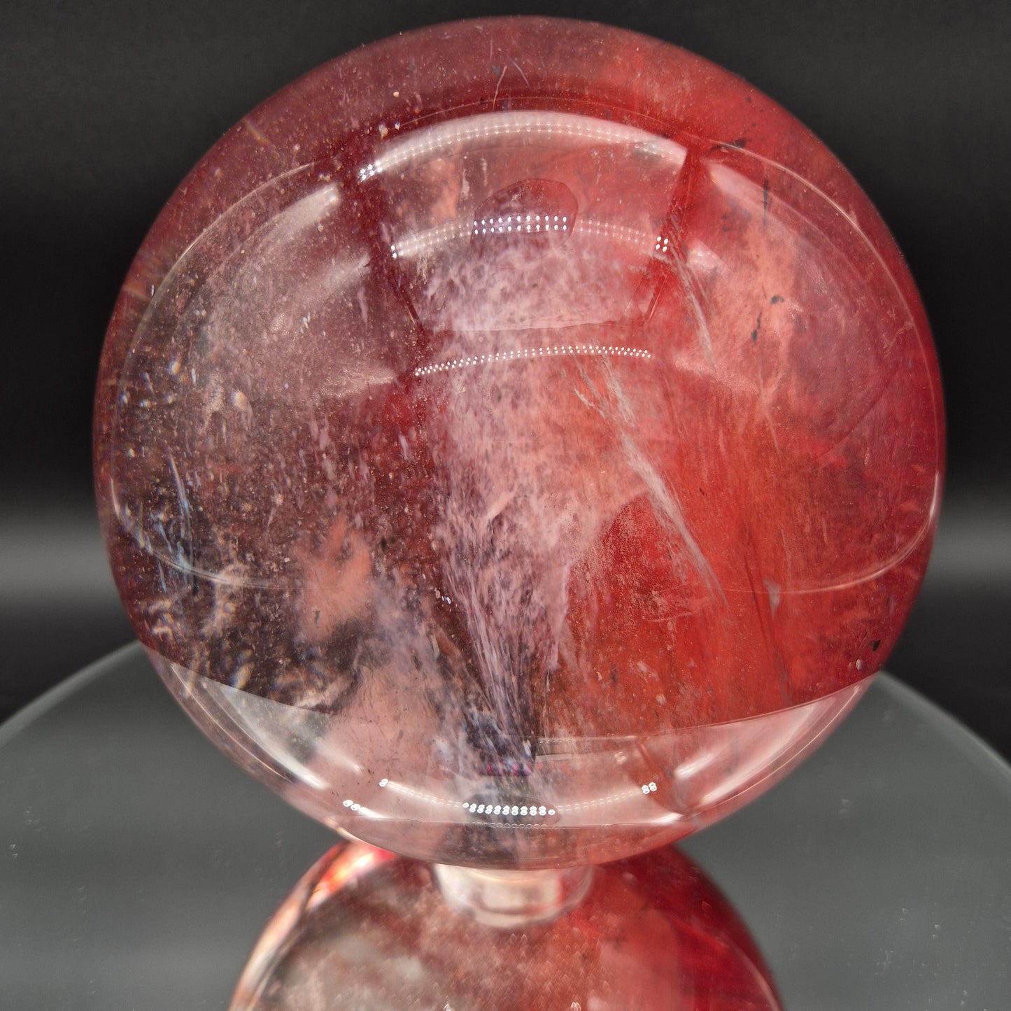 Huge AAA+ Red Smelt Quartz Sphere - 13.29 lbs - 6in - Man Made Polished Crystal Ball - Backlit Display - Optional Light Bases Crystal Hoarder