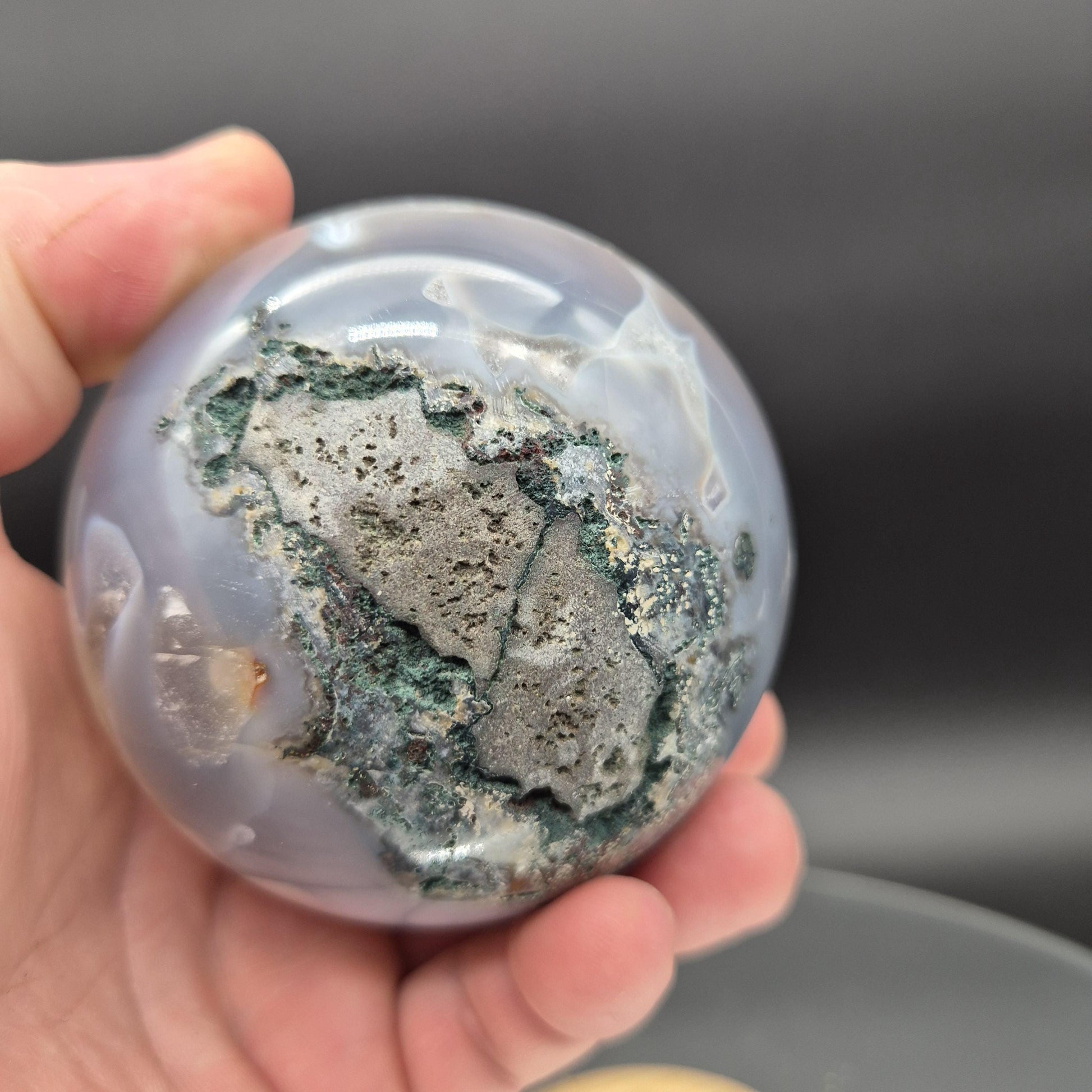 Amethyst with Blue Banded Agate Sphere 3.5 Inch 1.85 lbs Brazil with Optional Light Up Bases Crystal Hoarder