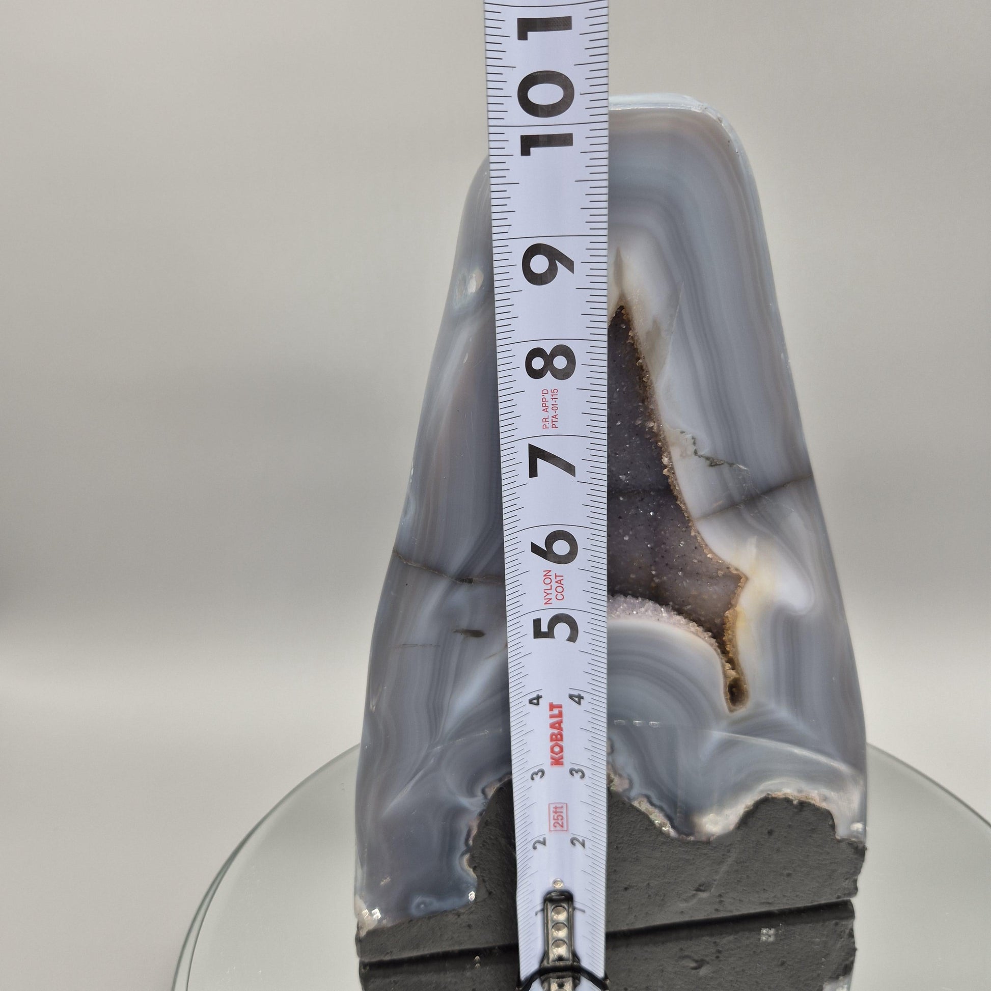 Fully Polished Blue Banded Agate with Druzy | Large Agate Cathedral Display | Collector Crystal Specimen Crystal Hoarder