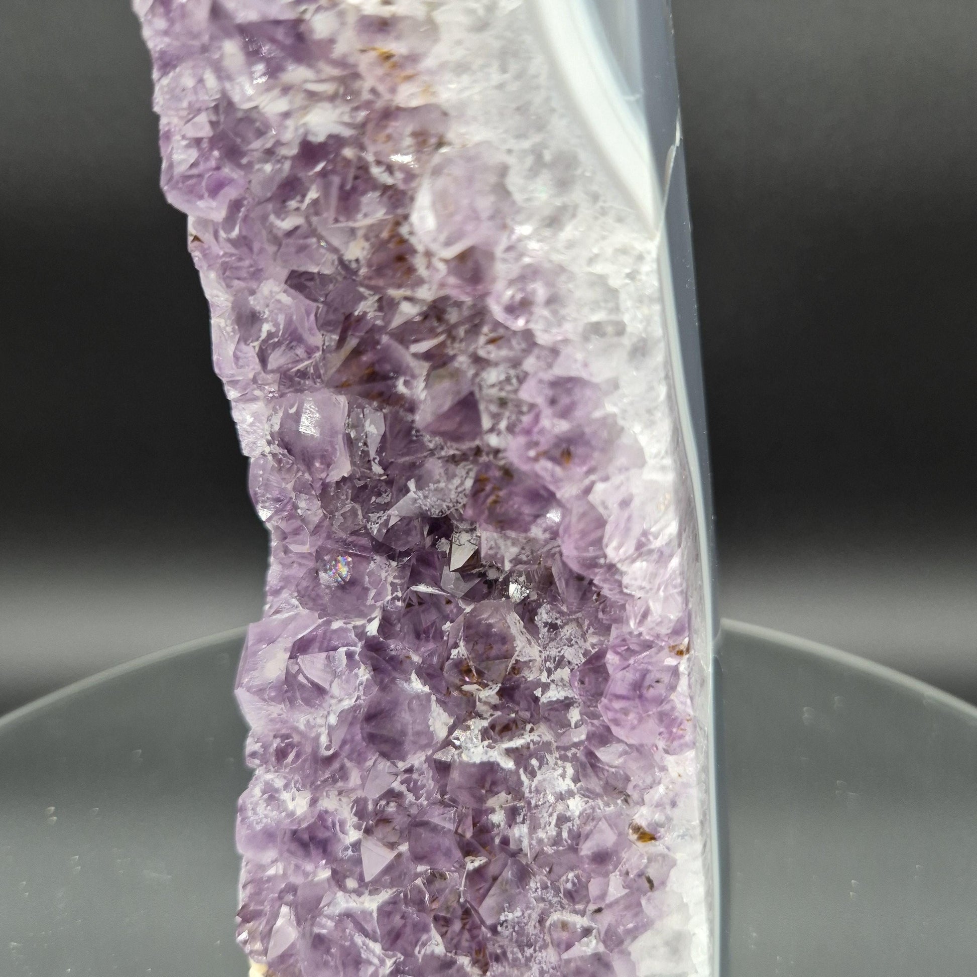 AAA+ Fully Polished Amethyst with Blue Banded Agate and Calcite - Brazil Specimen - 9.5 x 4in - 4.57 lbs - Collector Display Crystal Hoarder