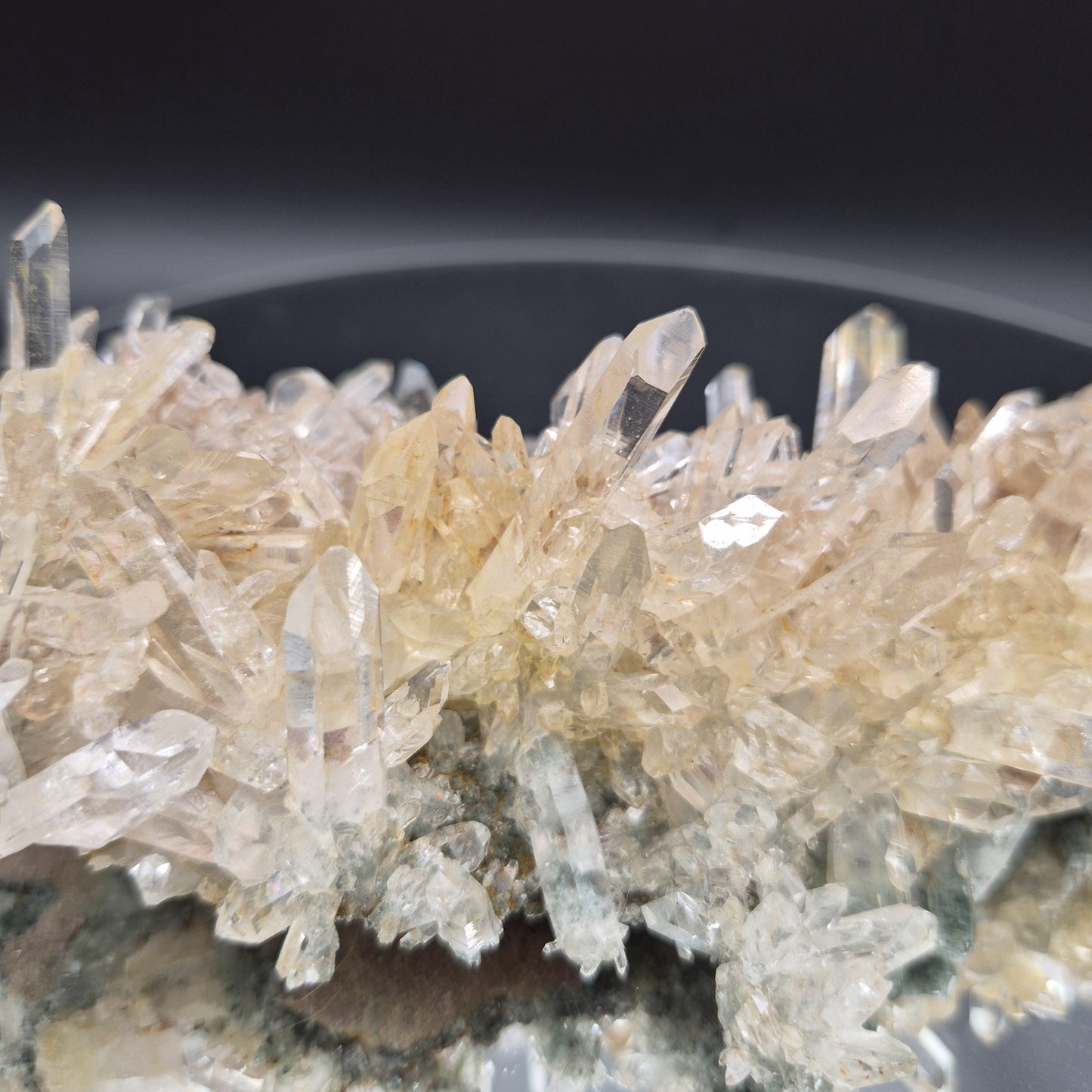 Super Rare Museum Quality Pink Lemurian Tri-Color Quartz Cluster - Golden Healer & Fuchsite - Colombia - Water Clear Points - 1.31 lbs 8in Crystal Hoarder