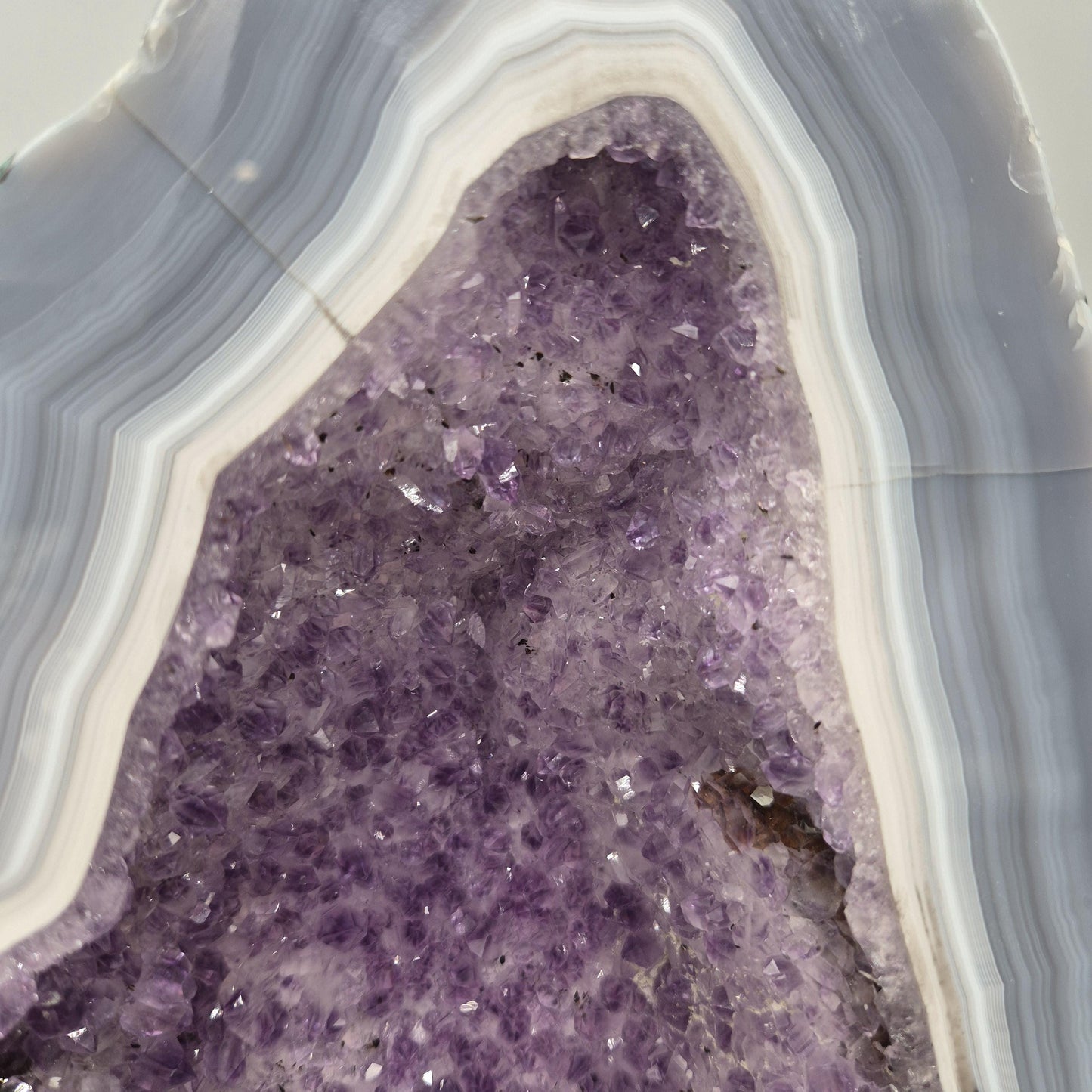 AAA+ Fully Polished Blue Banded Agate & Dark Amethyst Cathedral | Brazil Amethyst Geode | Collector Crystal Specimen Crystal Hoarder