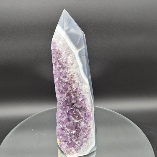 AAA+ Fully Polished Amethyst with Blue Banded Agate and Calcite - Brazil Specimen - 9.5 x 4in - 4.57 lbs - Collector Display Crystal Hoarder
