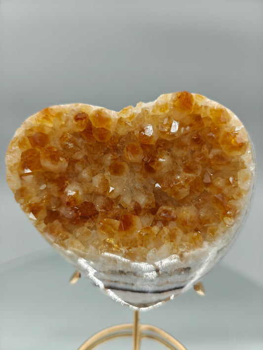 Super Rare Citrine Heart | Heat Treated Uruguay Amethyst | Gorgeous Banded Pattern | Fully Polished Crystal Crystal Hoarder