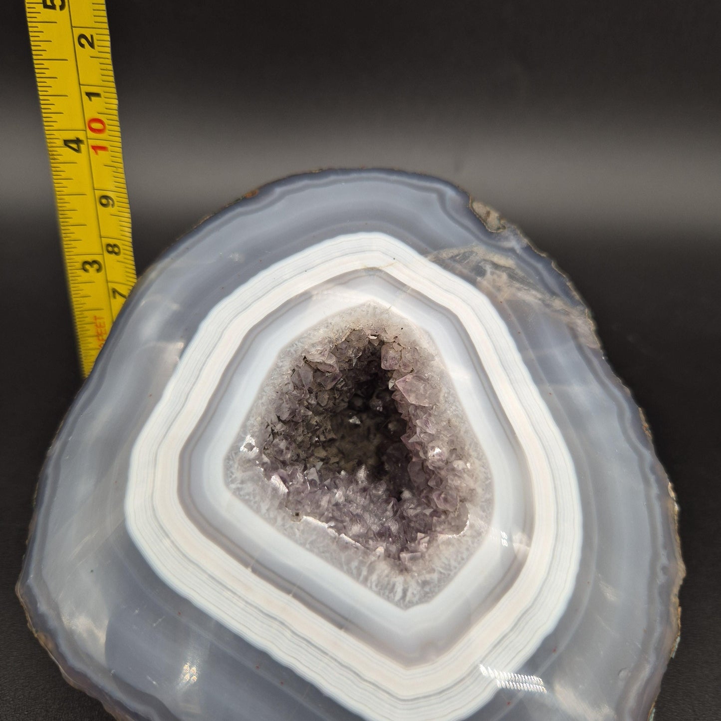 AAA+ Super Rare Amethyst with Tight Blue White Banded Agate Geode Brazil 3.42 lbs 5x4.5x2 Collector Crystal Crystal Hoarder