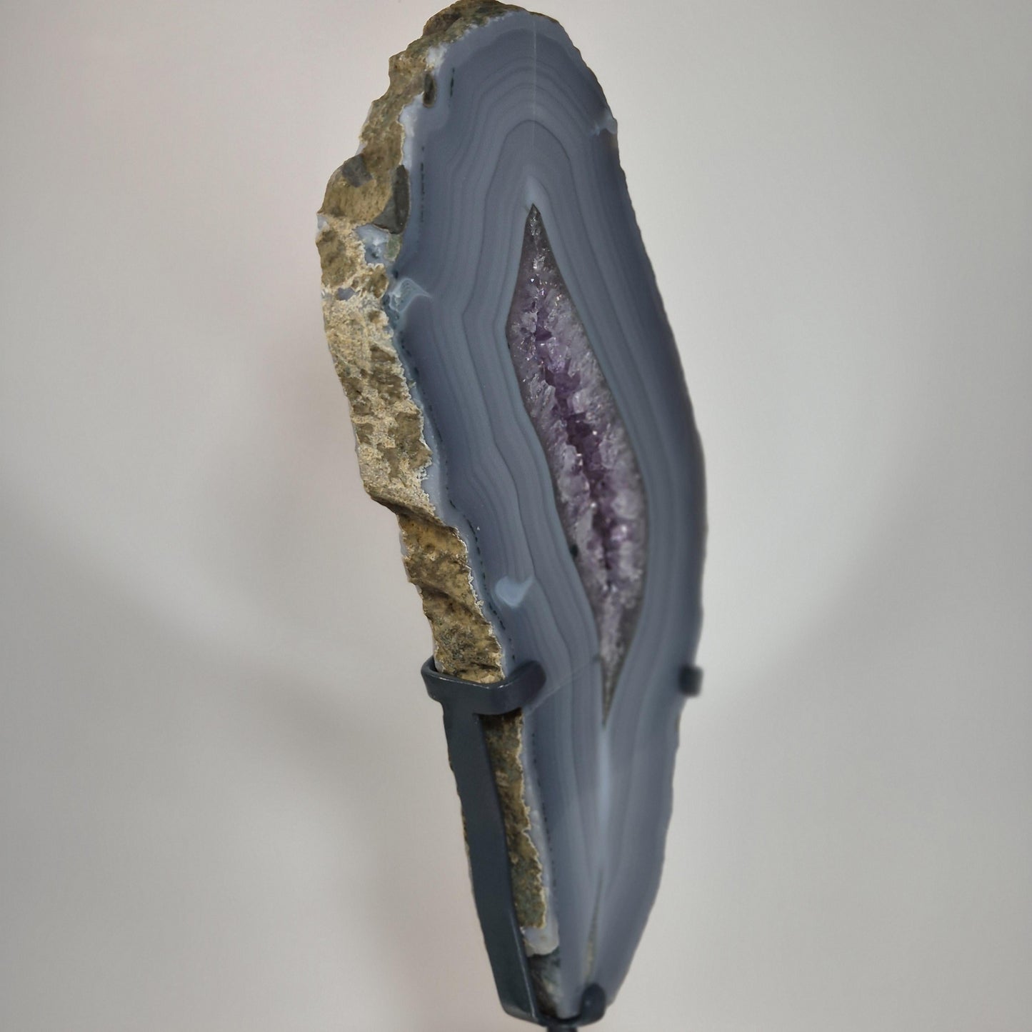 AAA+ Blue Banded Agate with Amethyst Slab on Stand – Brazil Crystal Hoarder
