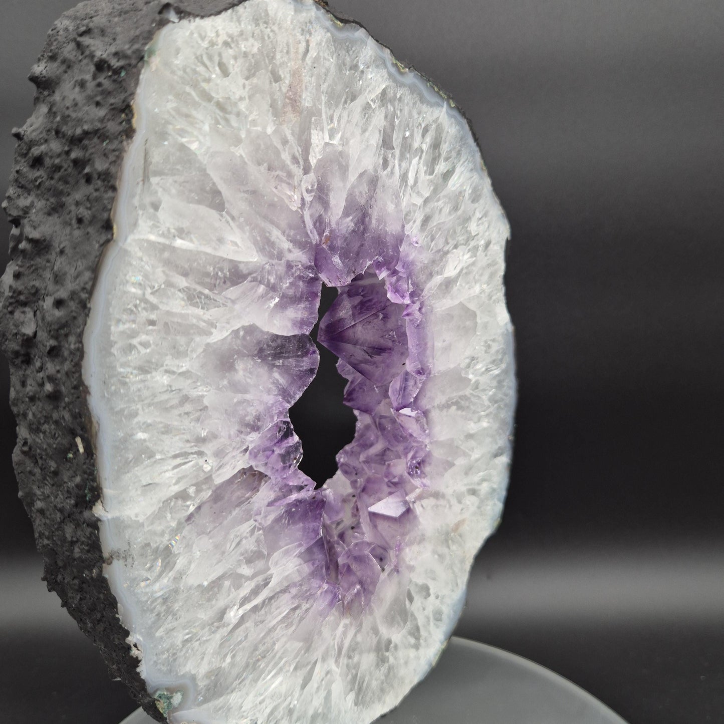 Crisp Amethyst Portal with Calcite Brazil 13x7x1.5 7.58 lbs Crystal Hoarder