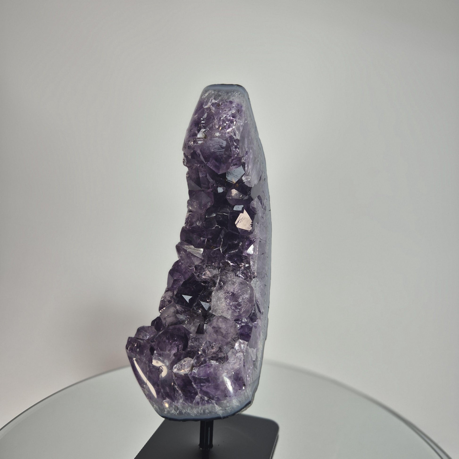 Dark Amethyst Crystal FreeForm on Stand with Blue Agate Banding - Very High Quality Crystal Hoarder