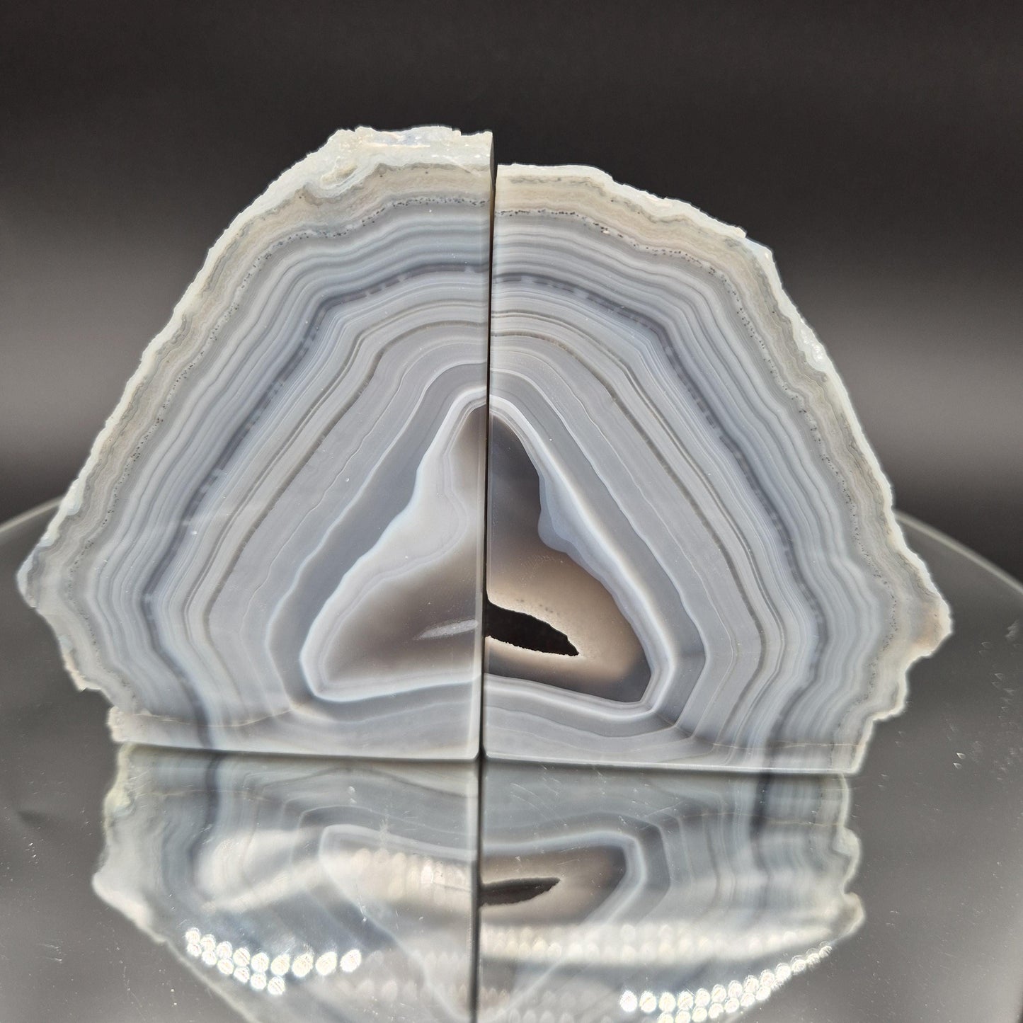 AAA+ Rare Blue Banded Agate Sugar Druzy Geode Bookends | Brazil | 3.63 lbs Crystal Hoarder