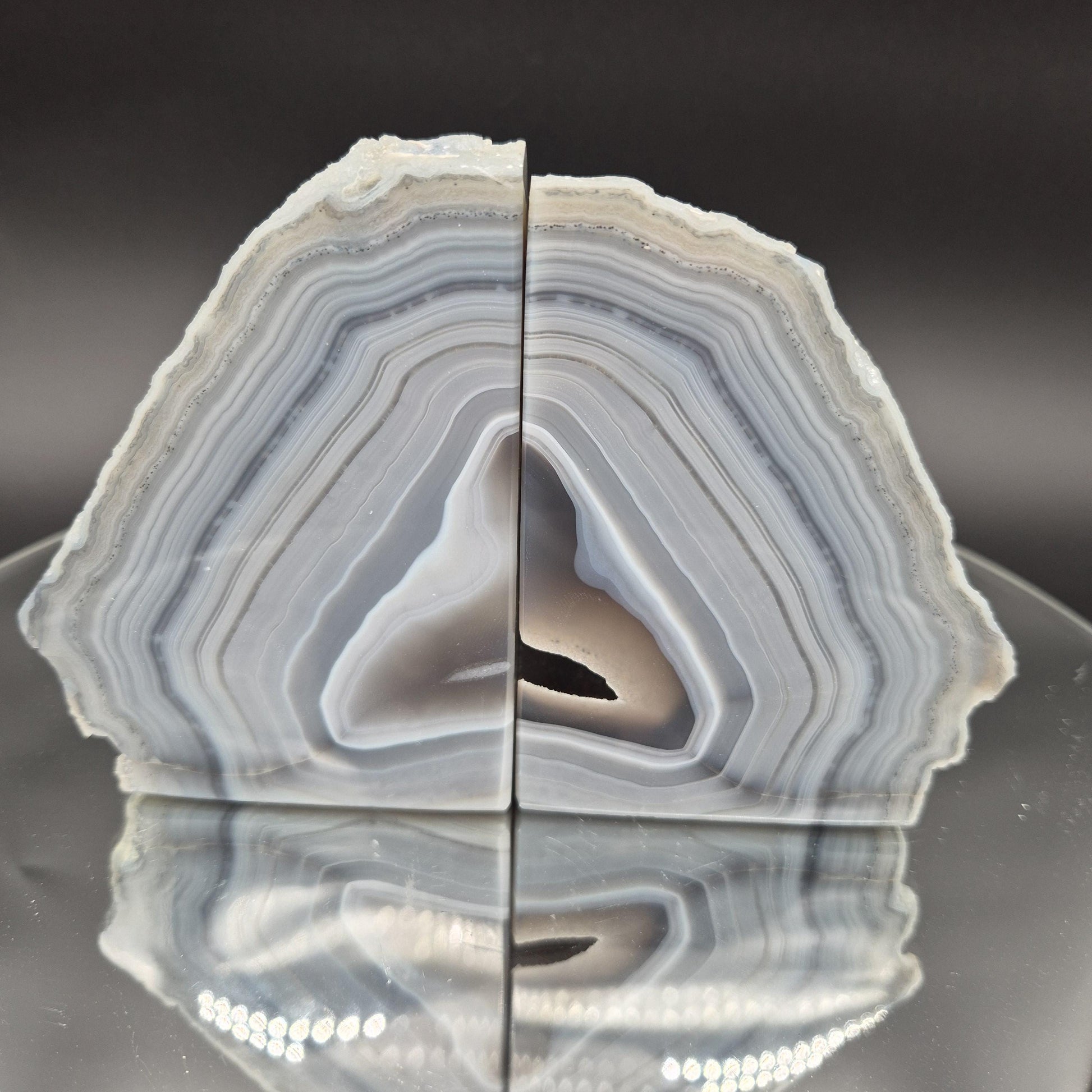 AAA+ Rare Blue Banded Agate Sugar Druzy Geode Bookends | Brazil | 3.63 lbs Crystal Hoarder