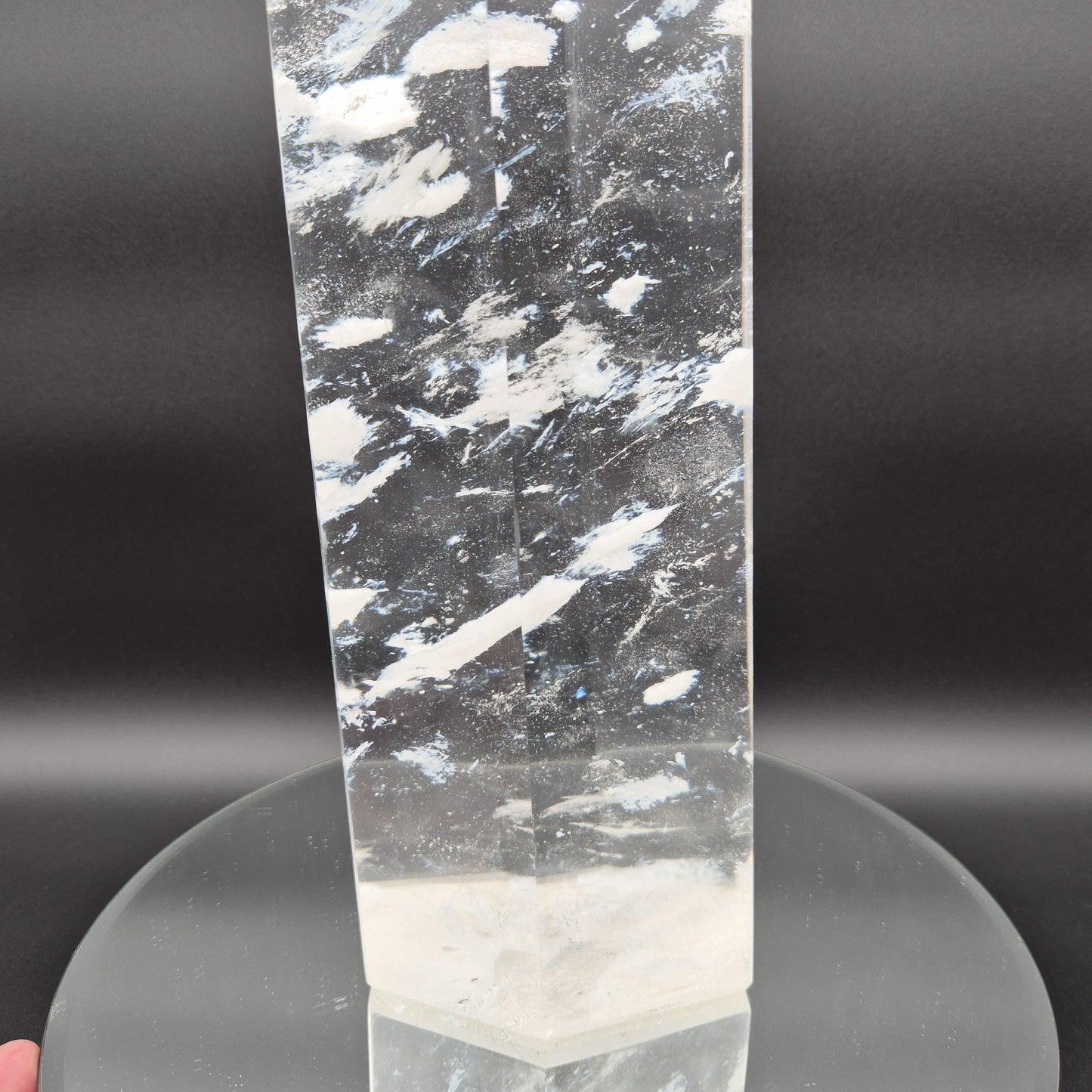 Huge Clear Quartz Tower with White Cloud Inclusions - Man Made Smelted Quartz - 20.79 lbs - 17in x 6in - Optional Light Base Crystal Hoarder