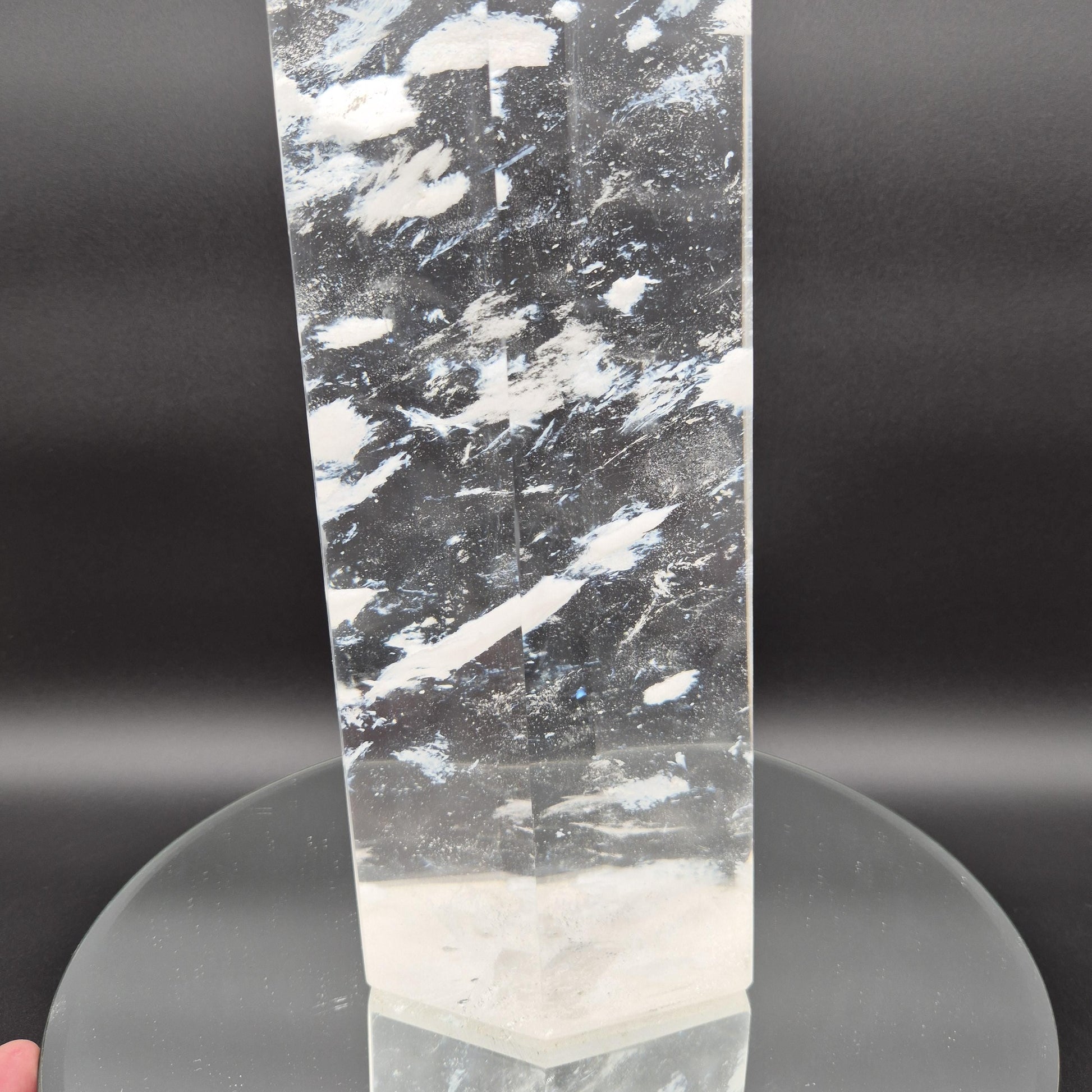 Huge Clear Quartz Tower with White Cloud Inclusions - Man Made Smelted Quartz - 20.79 lbs - 17in x 6in - Optional Light Base Crystal Hoarder