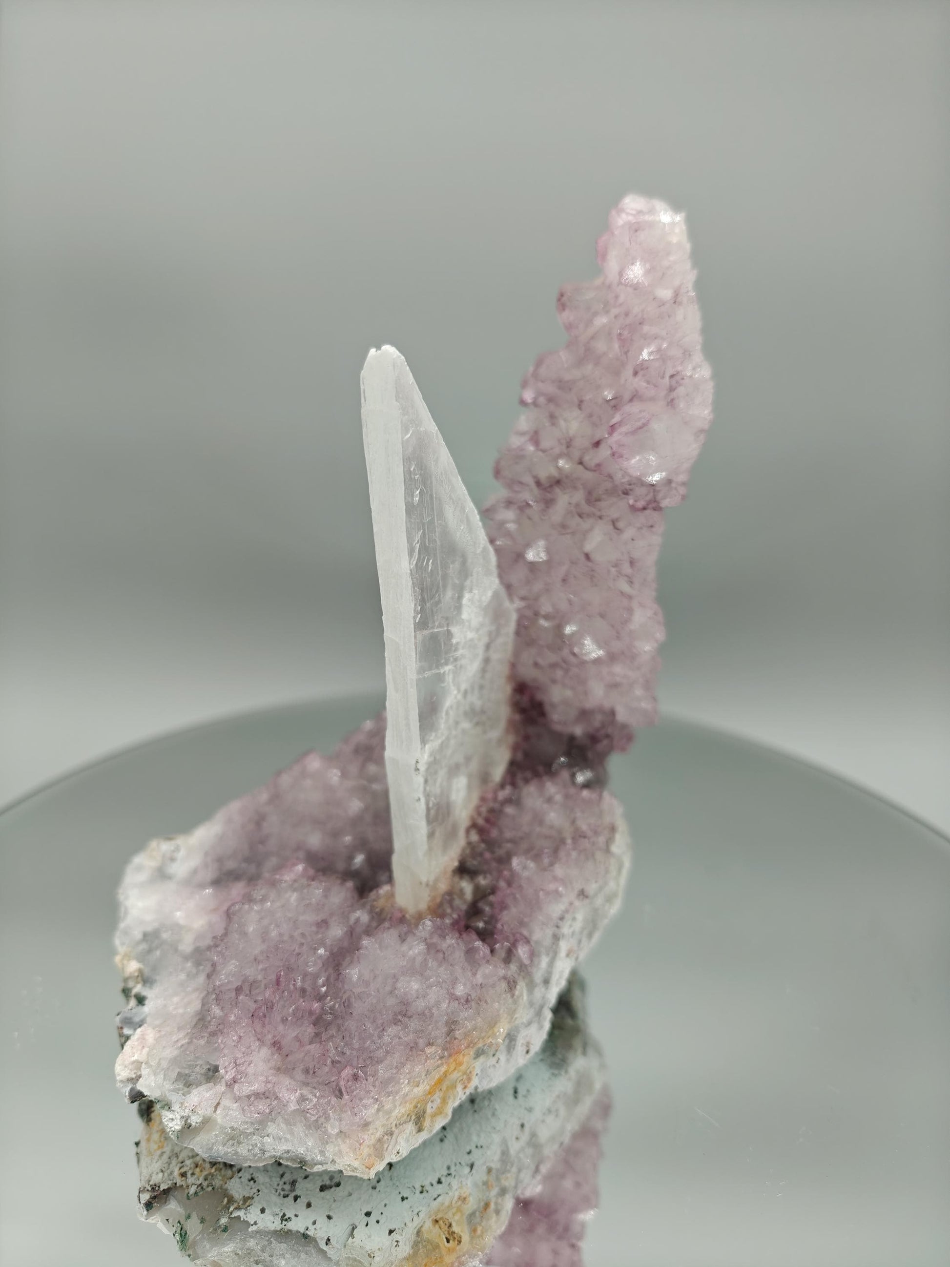 Zeolite Amethyst Flower with Selenite Sculpture - Brazilian Crystal Specimen - Natural Mineral Display - 6.5in Tall Statement Piece Crystal Hoarder