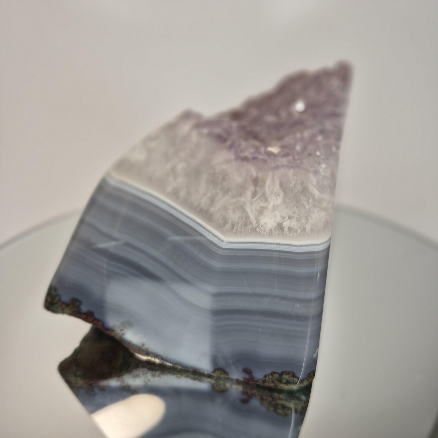 Blue Banded Agate with Amethyst Freeform - 4.595 lbs Brazilian Crystal - Large Statement Display Stone - One of a Kind Collector Specimen Crystal Hoarder