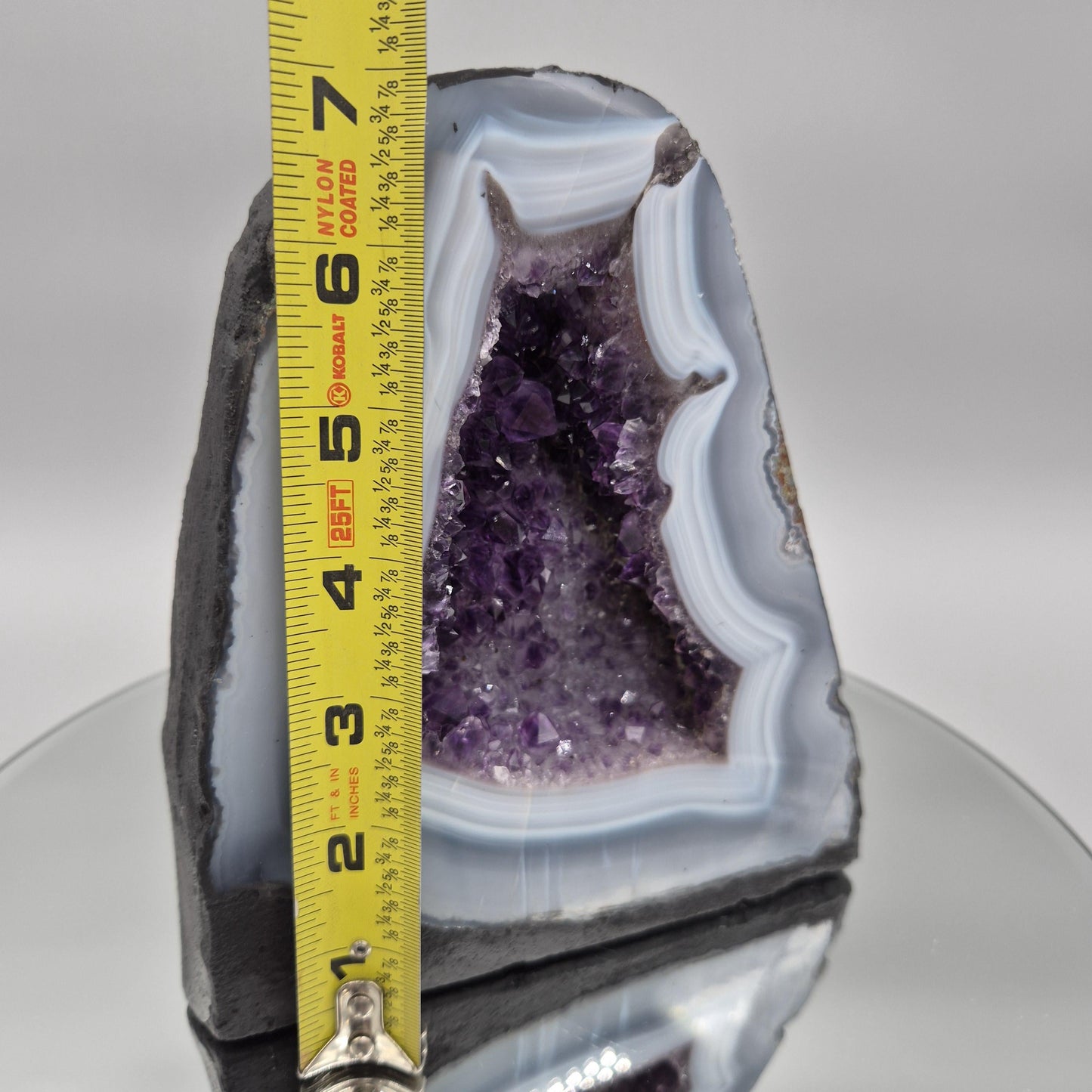 AAA+ Amethyst Cathedral with Blue Banded Agate - Brazilian Amethyst Geode - 6.81 lbs - 7 x 6in - Natural Crystal Display Crystal Hoarder