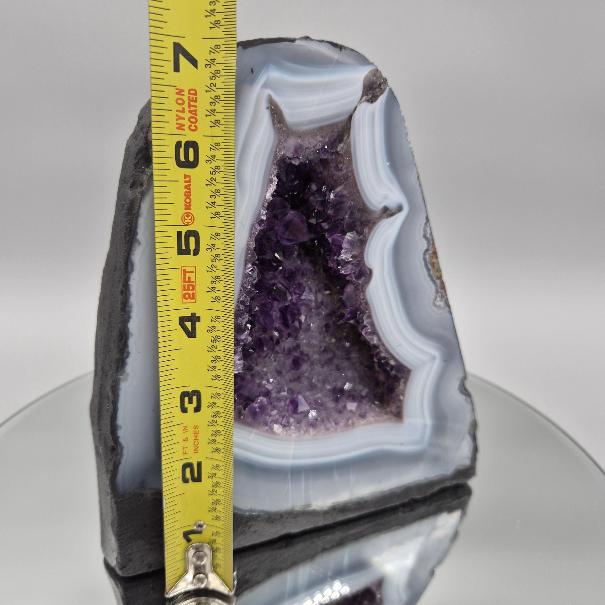 AAA+ Amethyst Cathedral with Blue Banded Agate - Brazilian Amethyst Geode - 6.81 lbs - 7 x 6in - Natural Crystal Display Crystal Hoarder