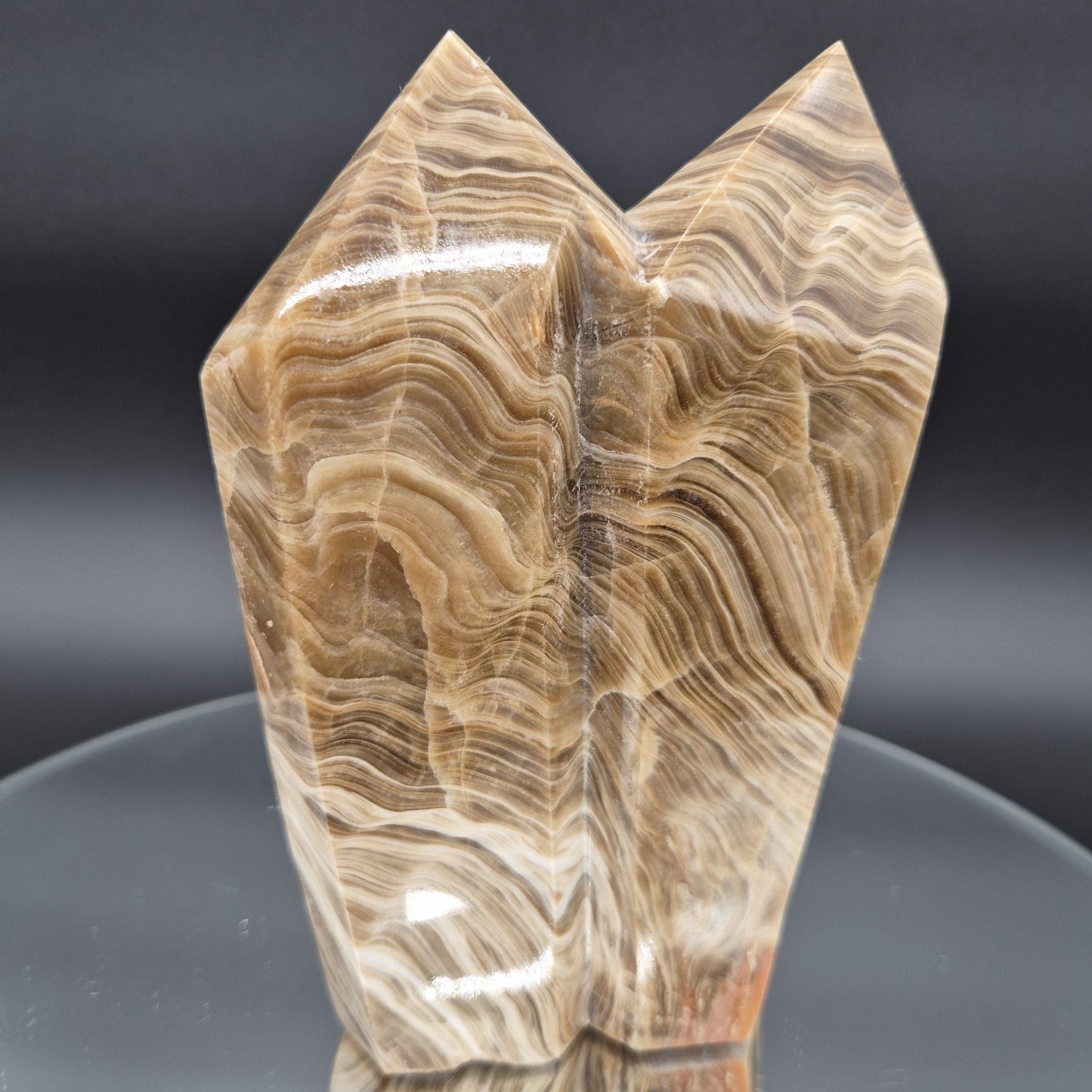 AAA+ Chocolate Banded Calcite Tantric Twin Towers - 3.01 lbs, 7.5 x 4in - Healing Crystal Decor, Meditation, Energy Grid Crystal Hoarder