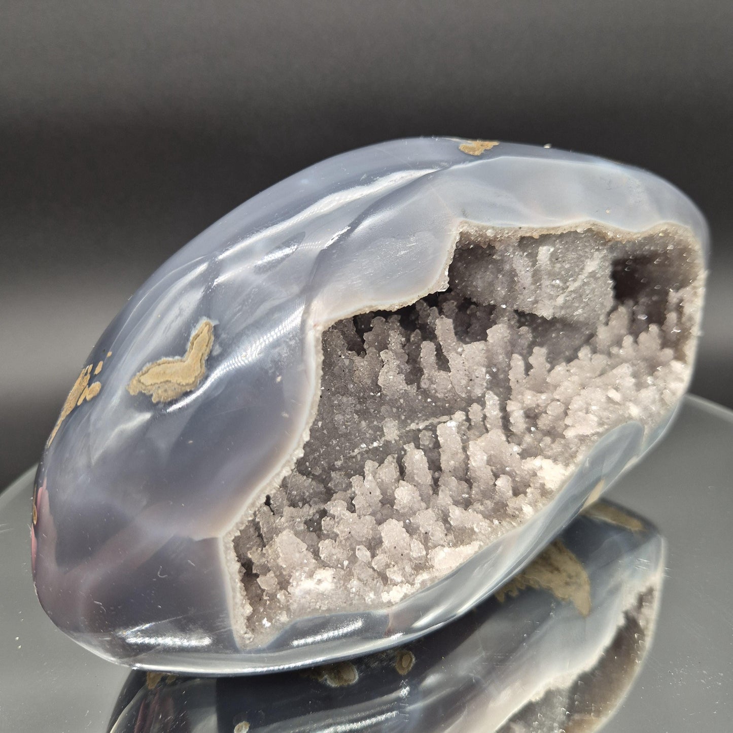 AAA+ Statement Amethyst Druzy Quartz Stalactite Formation in Blue Agate - Fully Polished Backlit Display, Uruguay 6.64 lbs, 9 x 4.5in Crystal Hoarder