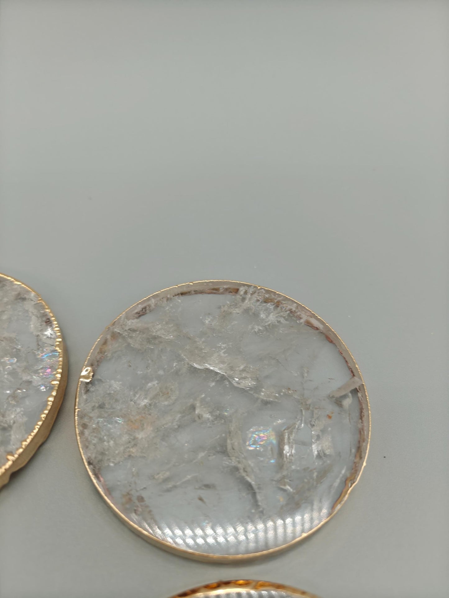 Water Clear Quartz Coasters with Natural Rainbows | Set of 4 | 5.1-5.6 oz Each | Crystal Home Décor Crystal Hoarder