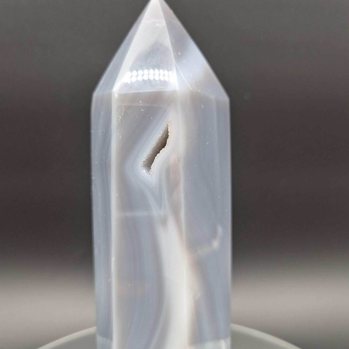 AAA+ Blue Banded Agate Druzy Tower – Brazil – 2.74 lb Polished Crystal Point Crystal Hoarder