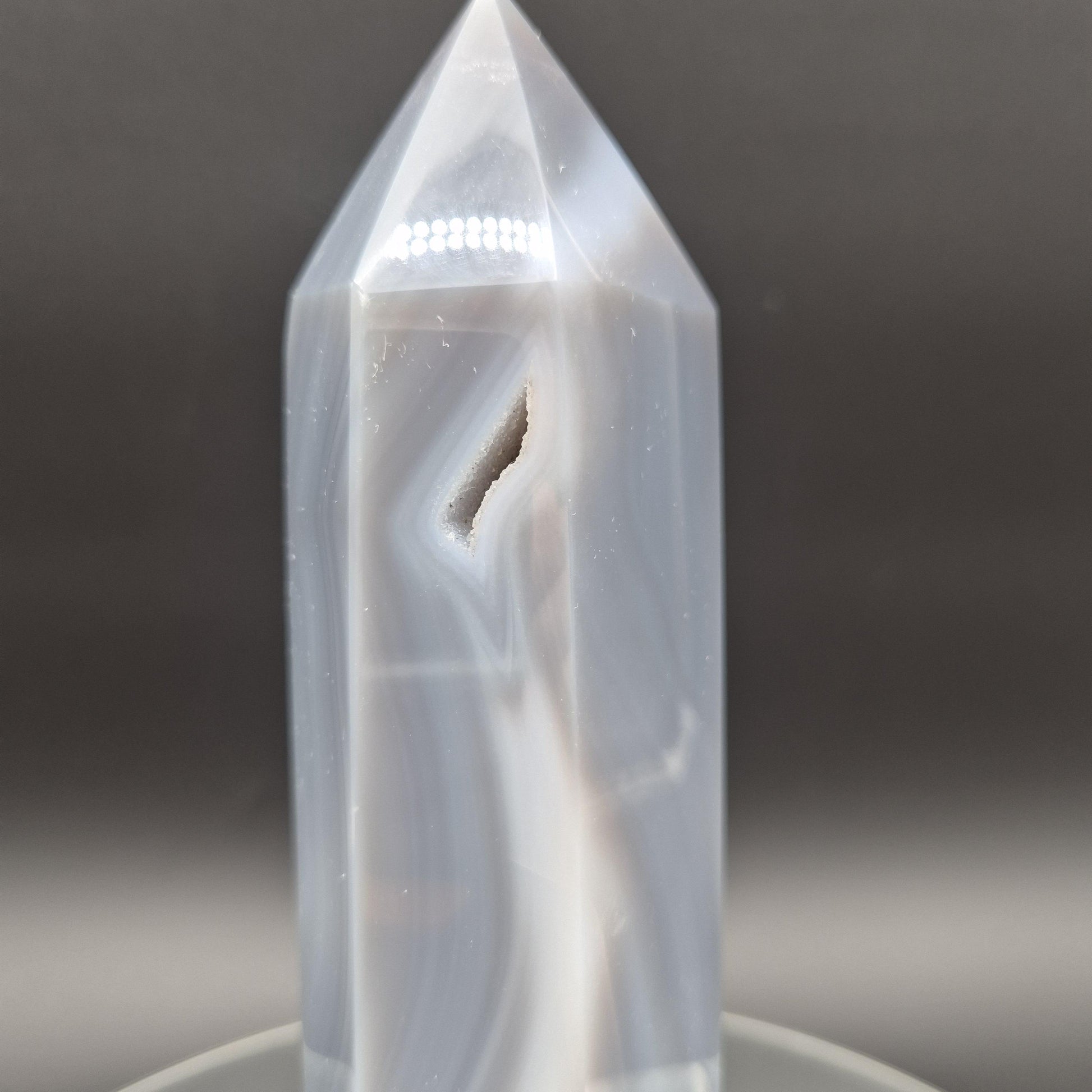 AAA+ Blue Banded Agate Druzy Tower – Brazil – 2.74 lb Polished Crystal Point Crystal Hoarder