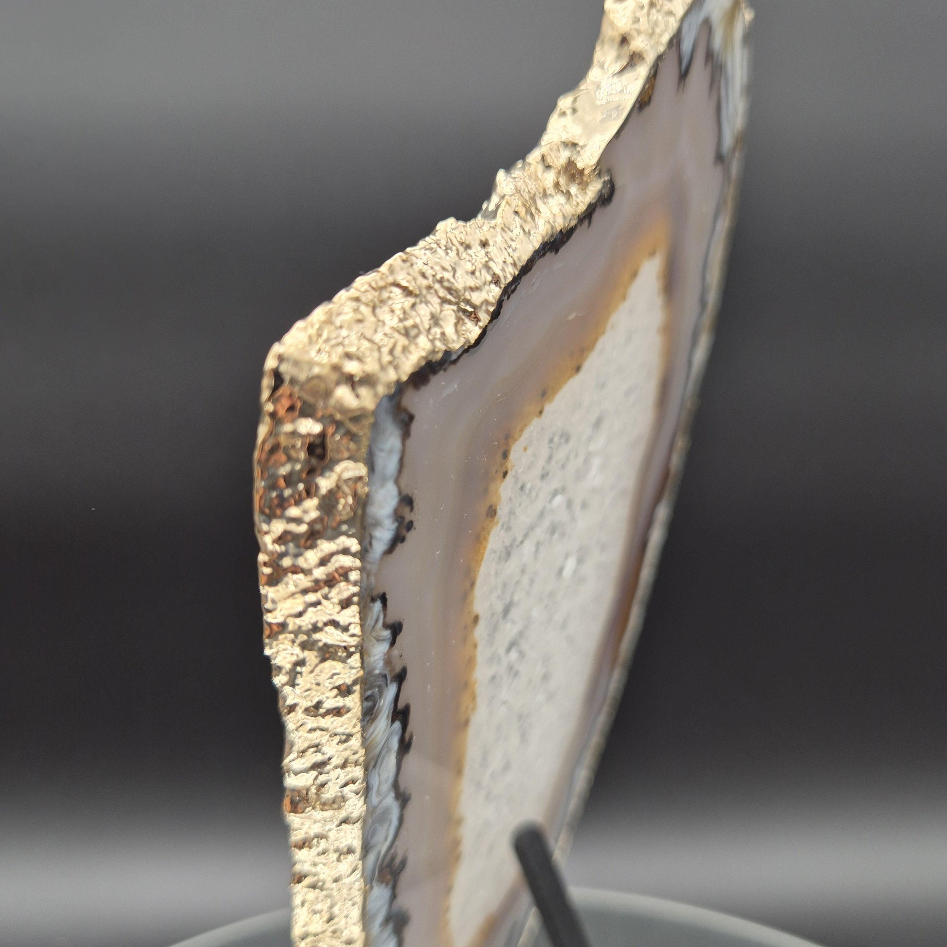 AAA+ Gold Tone Plated Agate Slice with Quartz Backlit Brazil 10x6x0.25 1.11 lbs Crystal Hoarder