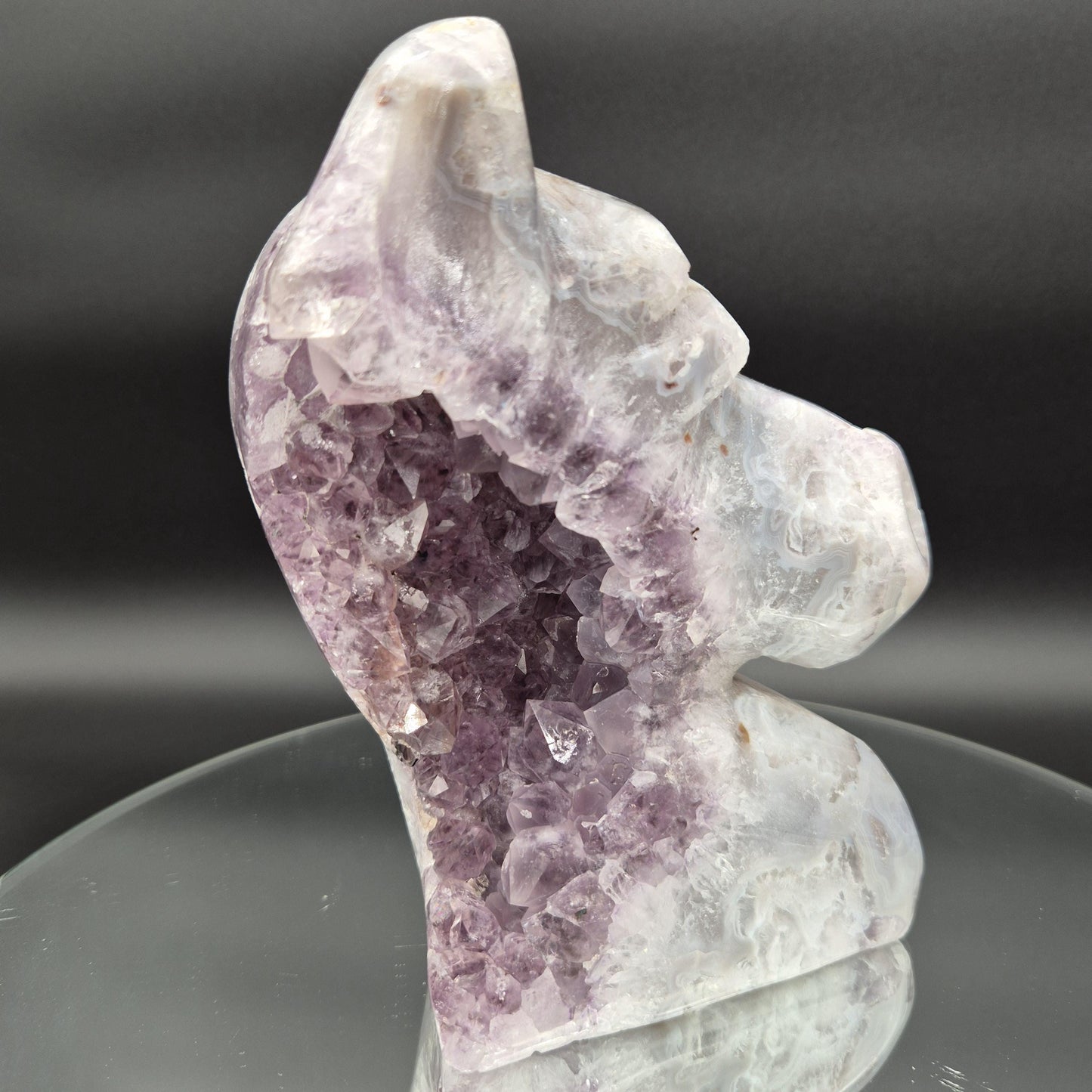 AAA+ Hand Carved Amethyst Horse - Brazilian Amethyst Sculpture - 3.77 lbs, 7 x 5in - Natural Crystal Carving Crystal Hoarder