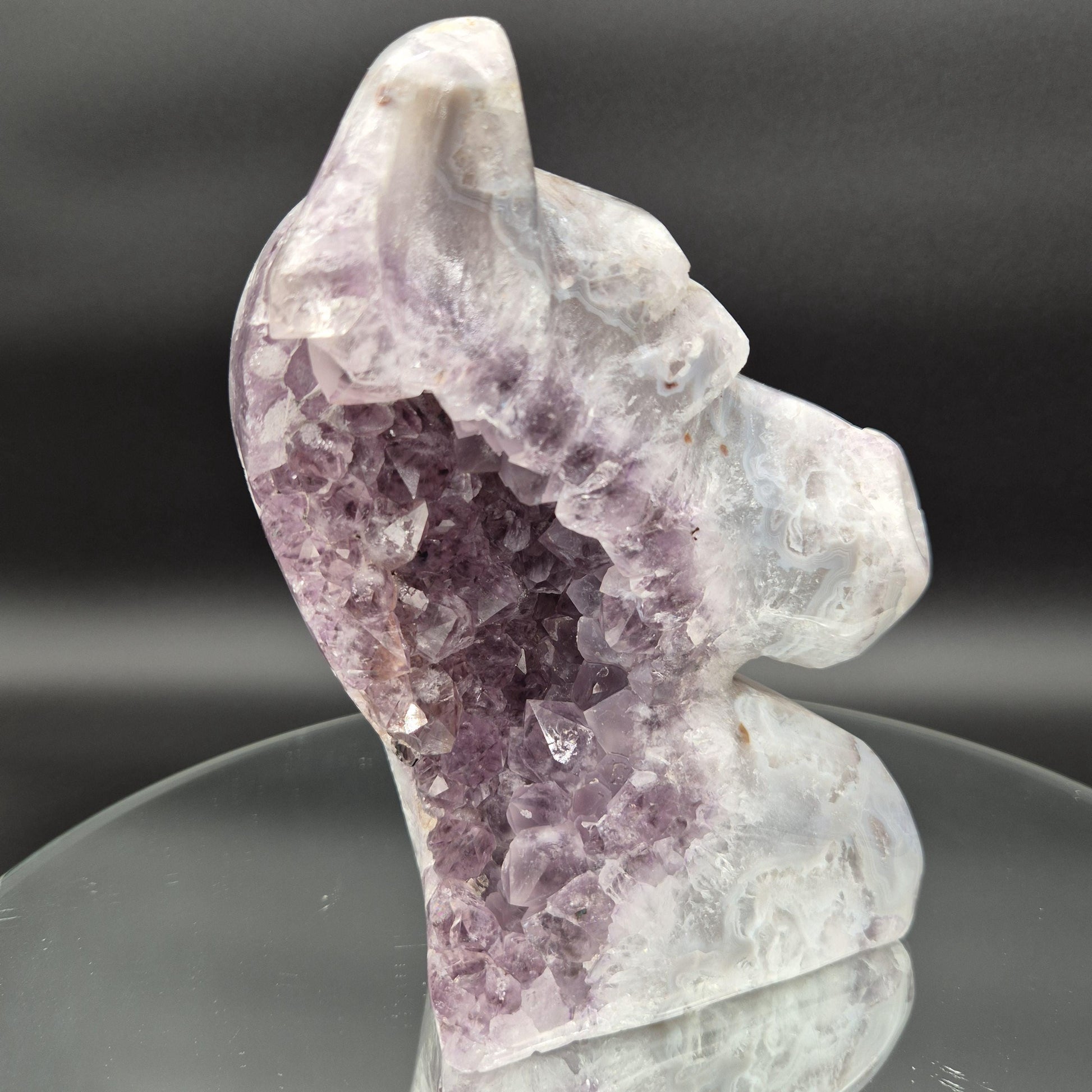 AAA+ Hand Carved Amethyst Horse - Brazilian Amethyst Sculpture - 3.77 lbs, 7 x 5in - Natural Crystal Carving Crystal Hoarder