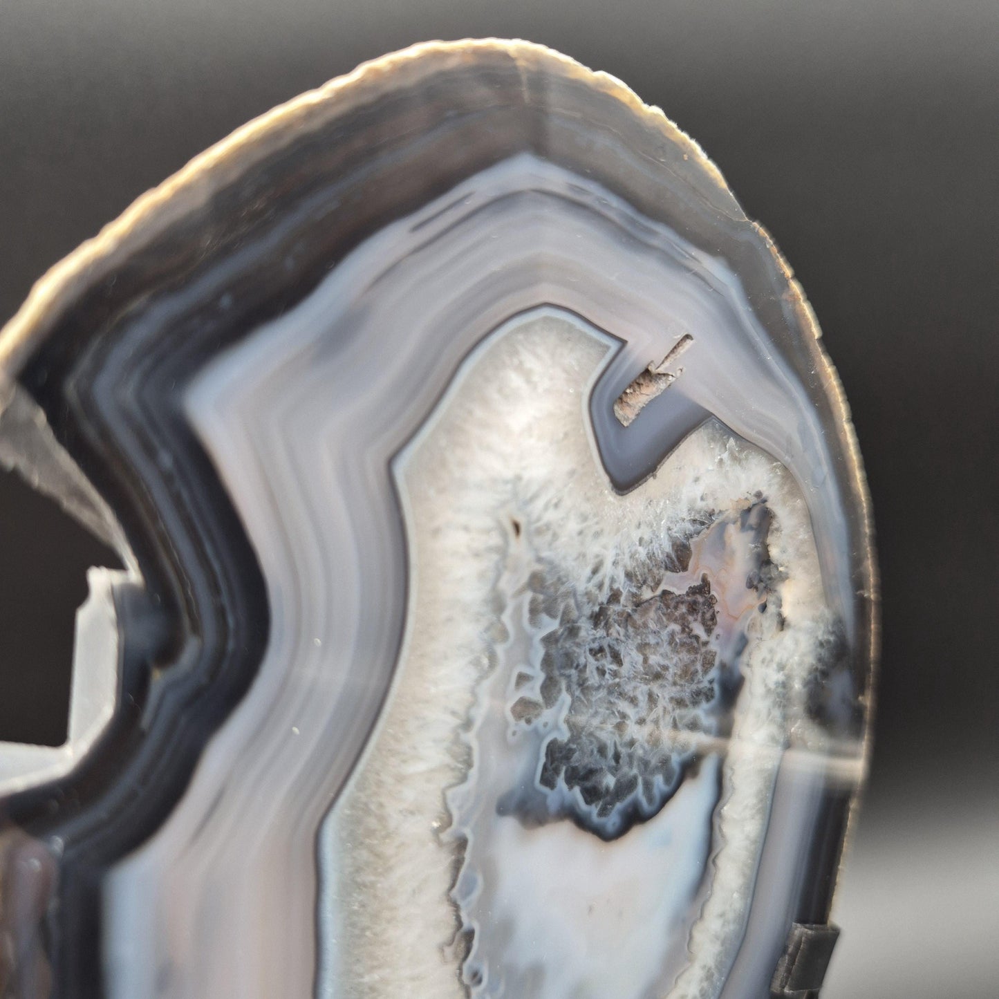 AAA+ Rare Natural Black Agate with Quartz Slice Brazil 1.16 lbs Crystal Hoarder