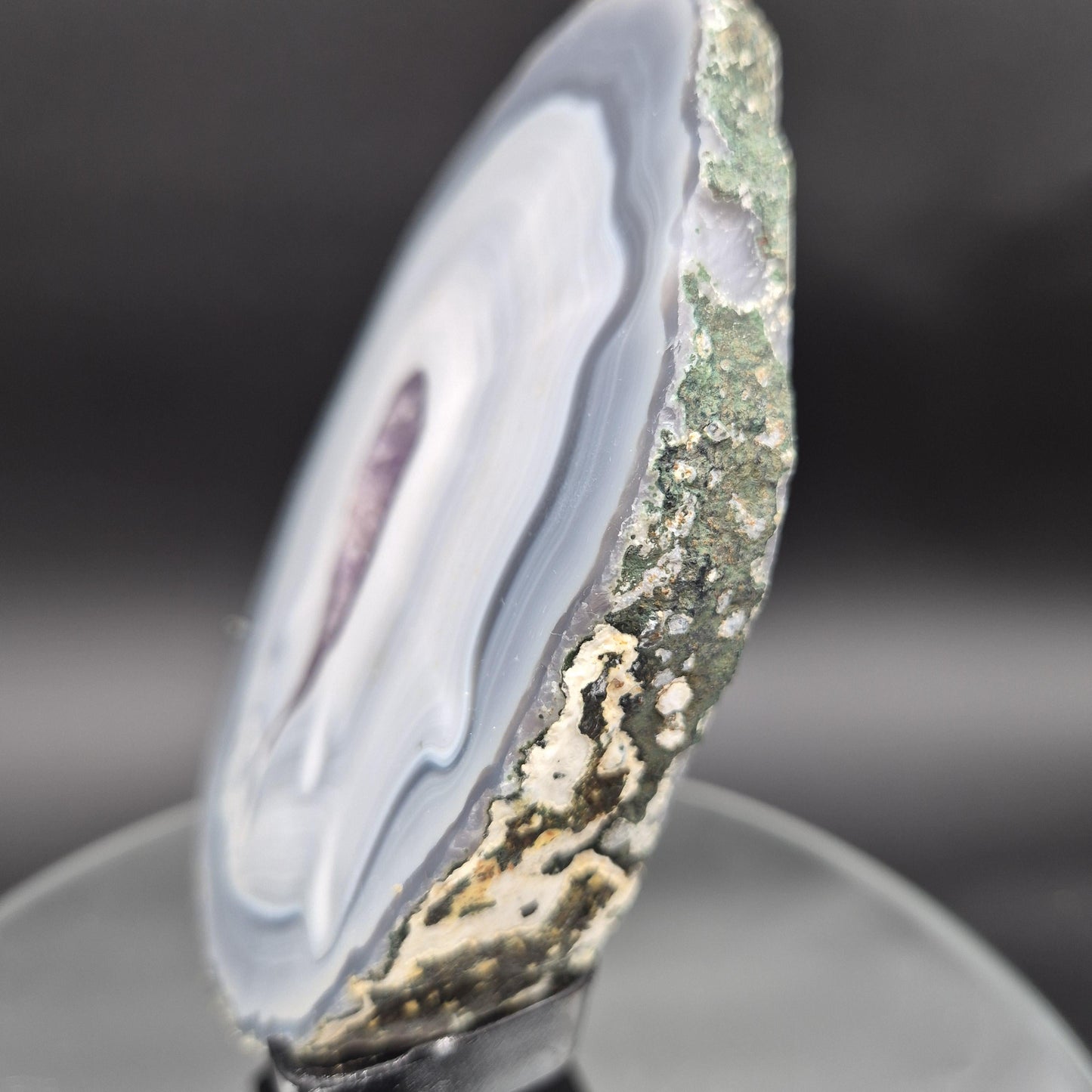 AAA+ Blue Banded Agate with Amethyst on Stand | Brazil Crystal Display | 9 Inch Tall | 2.89 lbs Crystal Hoarder