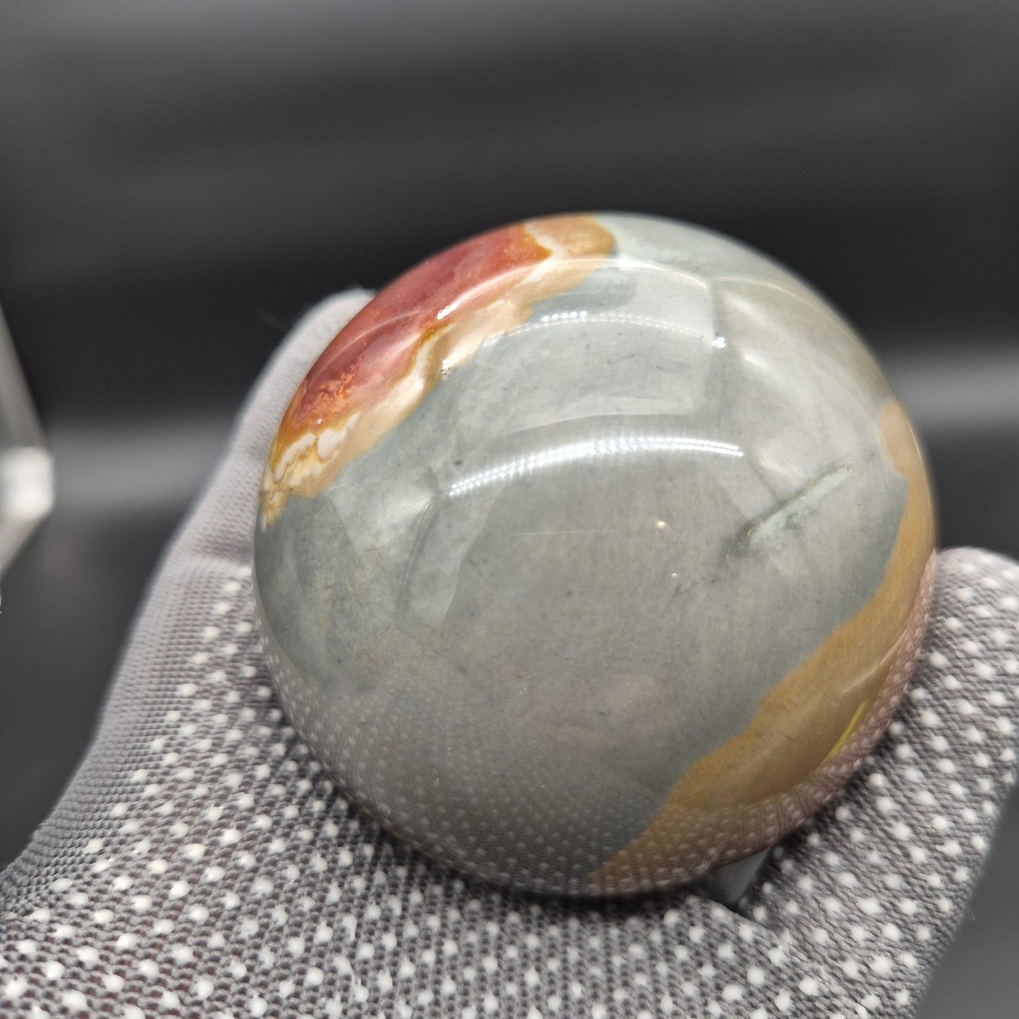 3in (75mm) - 1.4 lbs AAA+ Polychrome Jasper Sphere with 3 Eyes - Madagascar Crystal Sphere - Collector Display Specimen Crystal Hoarder