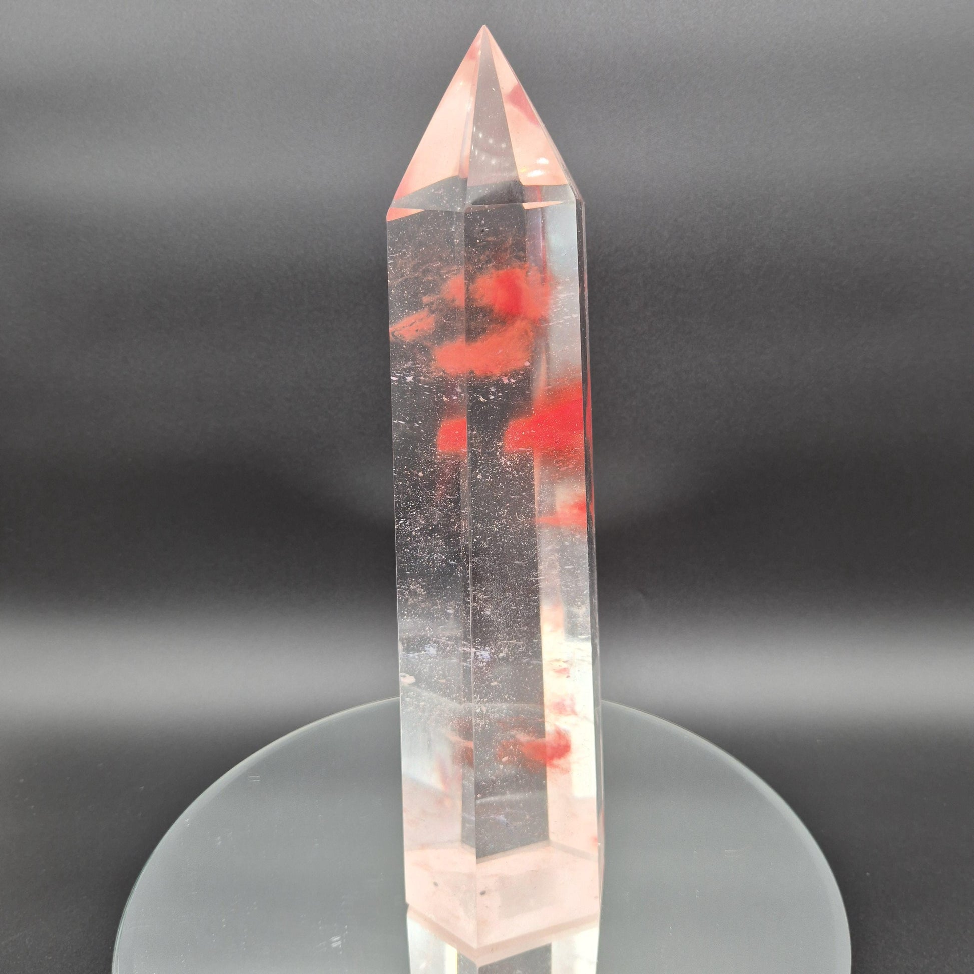 Rare Smelting Quartz Tower with Red Cloud Inclusions - Clear Quartz Crystal Tower - Natural Formation Specimen - 6.52 lbs | 13.5in Tall Crystal Hoarder