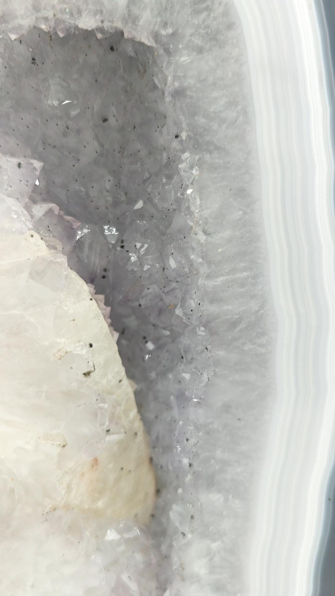 AAA+ Amethyst Cathedral with Blue Banded Agate & UV Reactive Calcite - Brazilian Amethyst Geode Crystal Hoarder