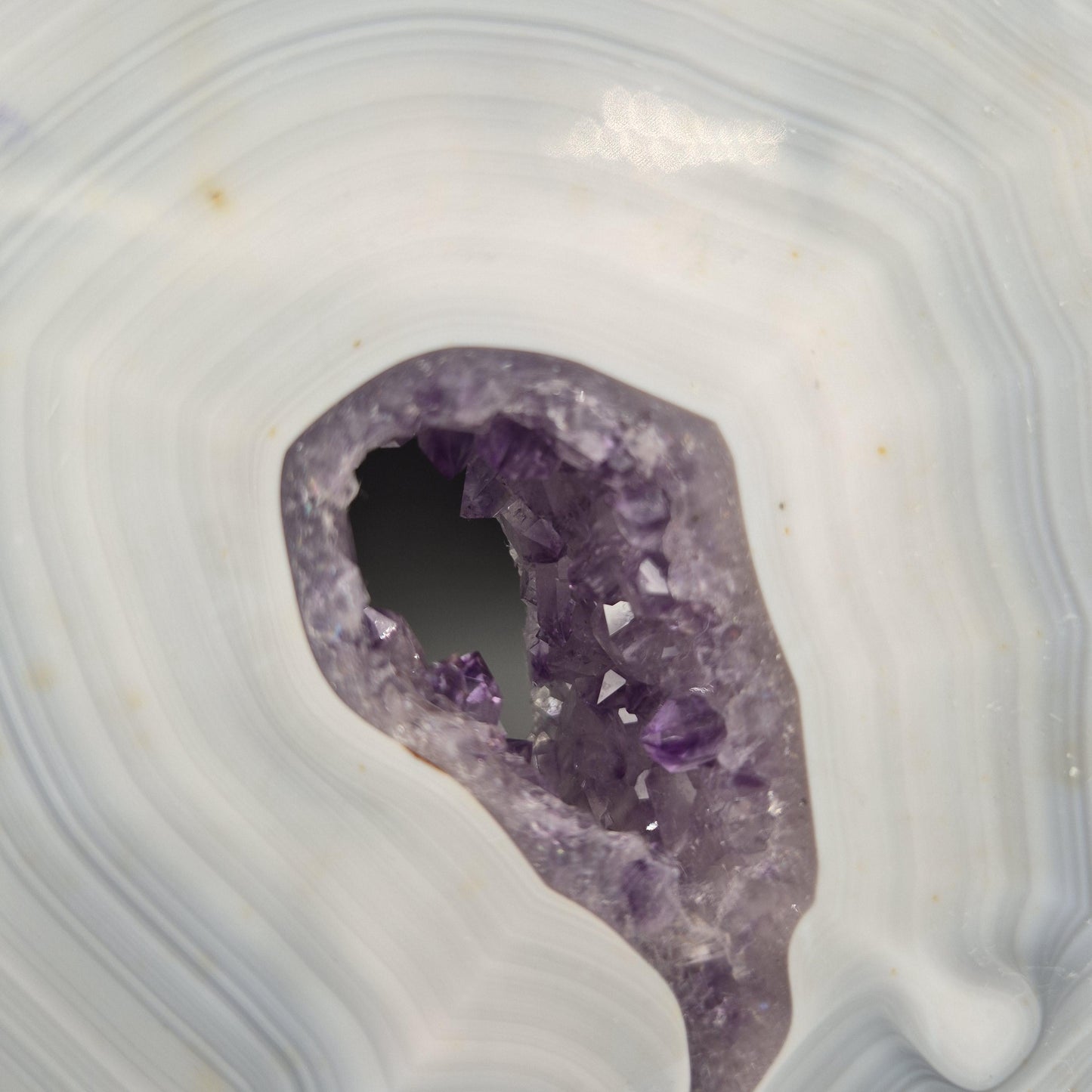 AAA+ Blue Banded Agate with Amethyst on Stand | Brazil Crystal Display | 9 Inch Tall | 2.89 lbs