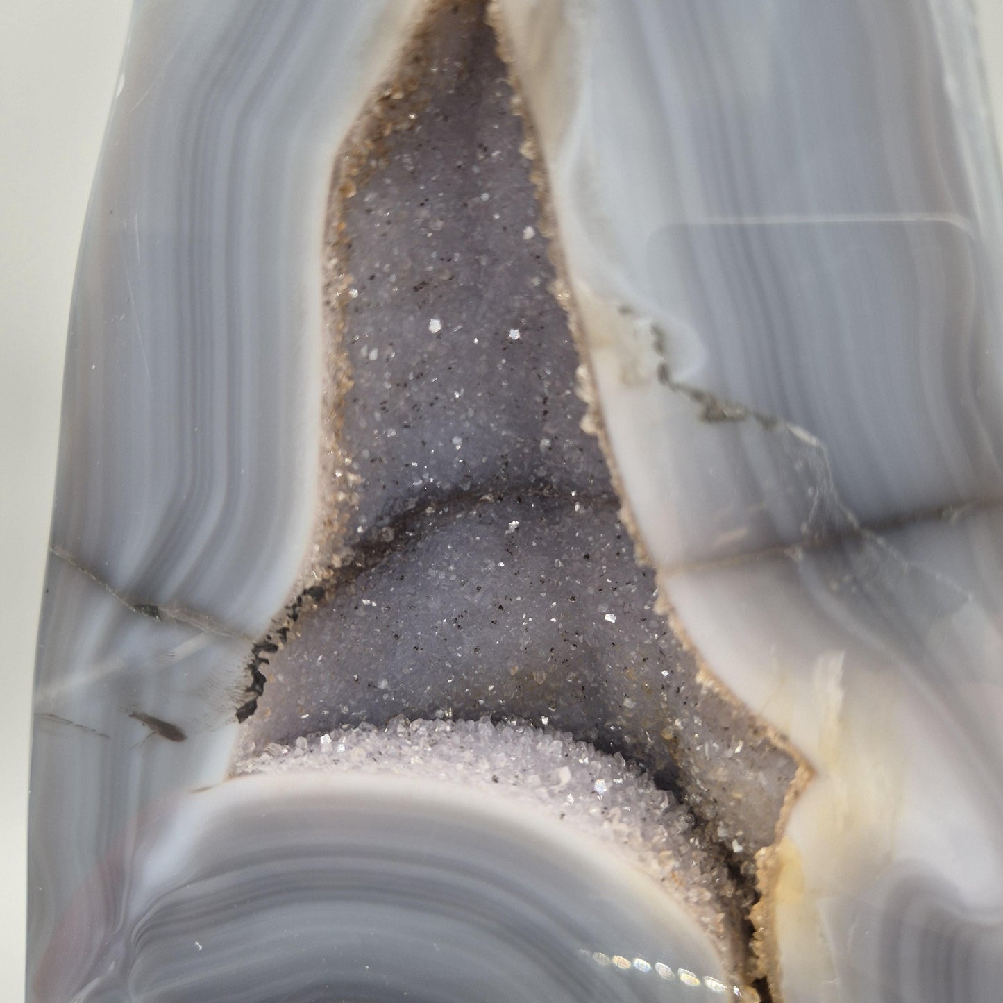 Fully Polished Blue Banded Agate with Druzy | Large Agate Cathedral Display | Collector Crystal Specimen Crystal Hoarder