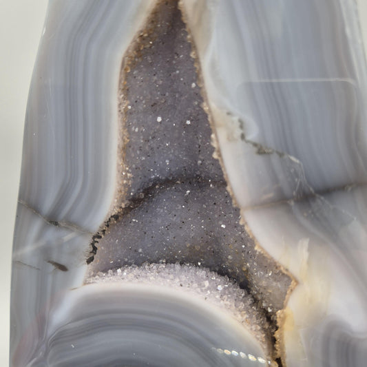 Fully Polished Blue Banded Agate with Druzy | Large Agate Cathedral Display | Collector Crystal Specimen Crystal Hoarder