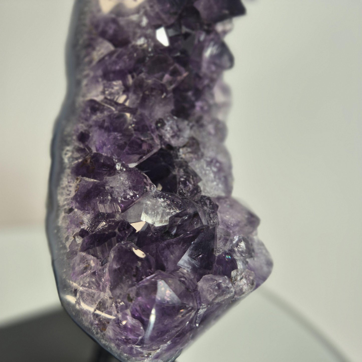Dark Amethyst Crystal FreeForm on Stand with Blue Agate Banding - Very High Quality Crystal Hoarder