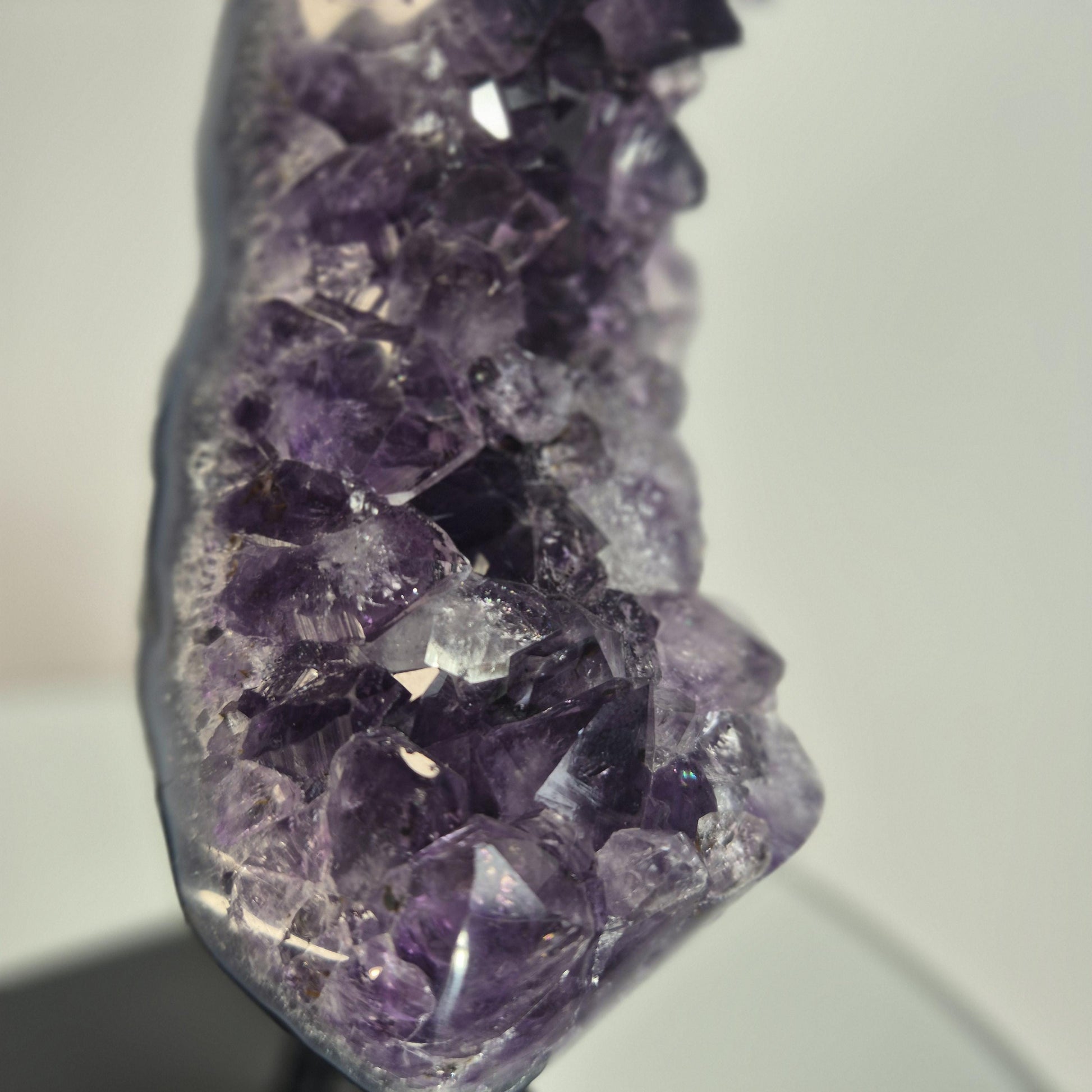 Dark Amethyst Crystal FreeForm on Stand with Blue Agate Banding - Very High Quality Crystal Hoarder