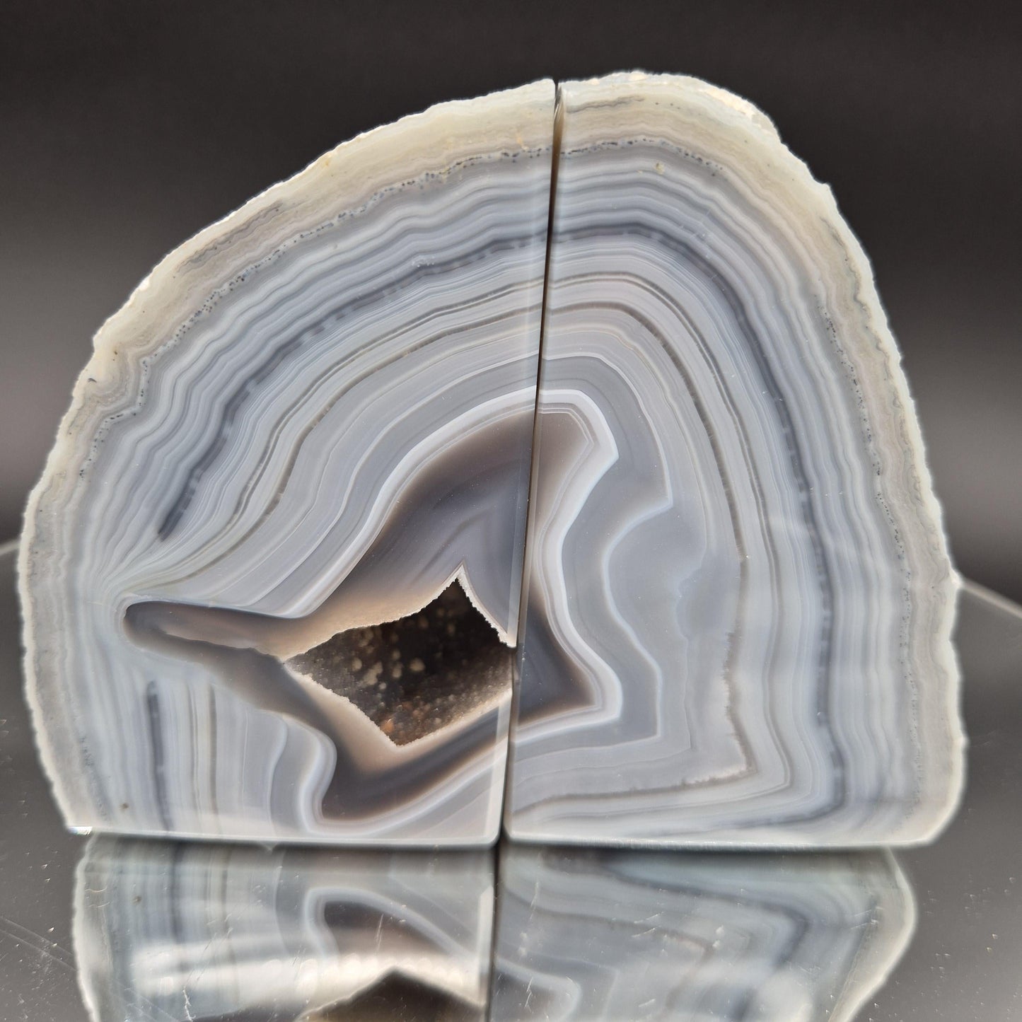 AAA+ Rare Blue Banded Agate Sugar Druzy Geode Bookends | Brazil | 3.63 lbs Crystal Hoarder