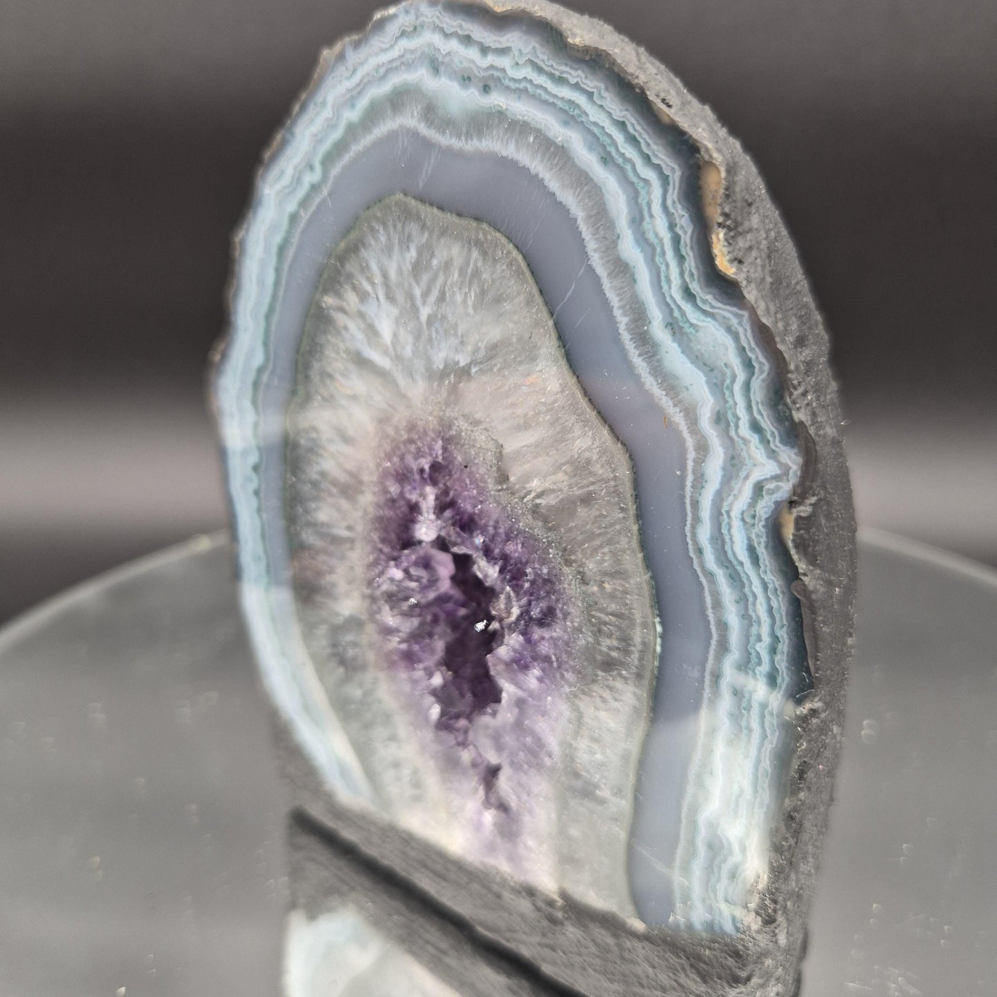 Super Rare Amethyst Cathedral Green and Blue Banded Agate Uruguay 5x4x3 3.09 lbs Crystal Hoarder