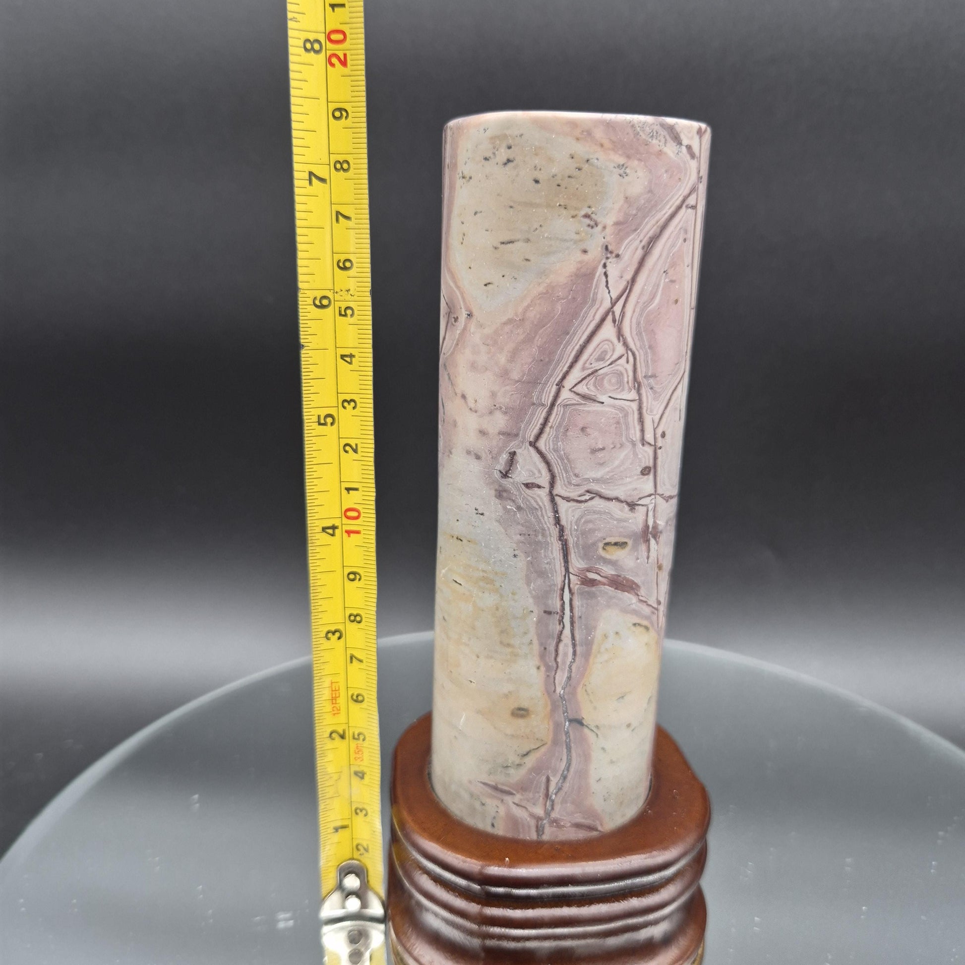 Rare Pink Picture Jasper Cylinder on Wood Stand | Natural Stone Display | 2.34 lbs Crystal Hoarder
