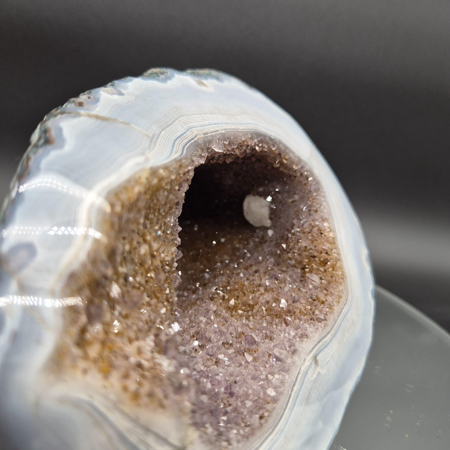 AAA+ Super Rare Amethyst with Multi Color Hematite and Calcite -Rare White Banded Agate Brazil 9x5x5 5.55 lbs Crystal Hoarder