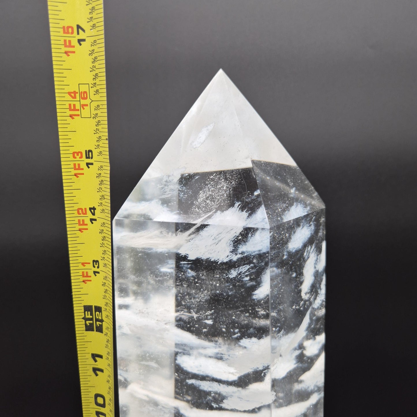 Huge Clear Quartz Tower with White Cloud Inclusions - Man Made Smelted Quartz - 20.79 lbs - 17in x 6in - Optional Light Base Crystal Hoarder