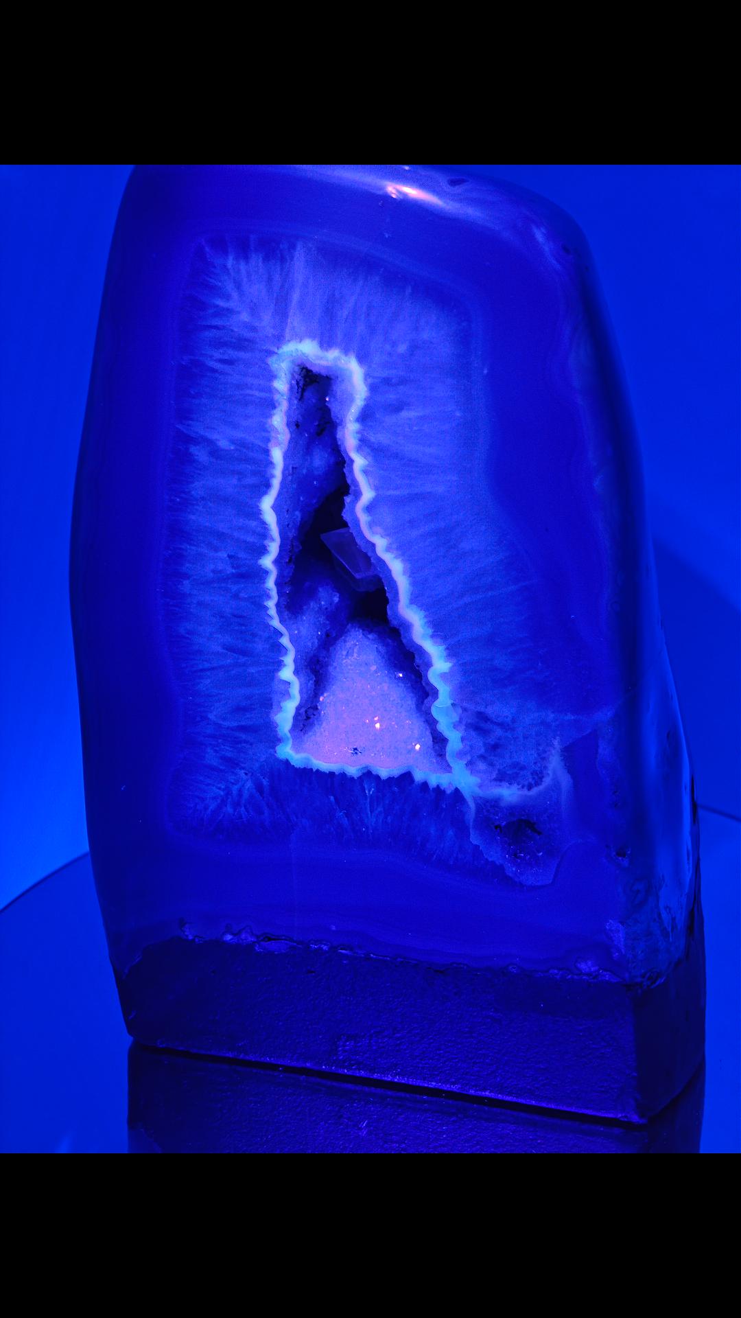 Rare Fully Polished Blue Banded Agate Cathedral with Druzy Calcite - Brazilian Agate Geode - 16.75 lbs Crystal Hoarder