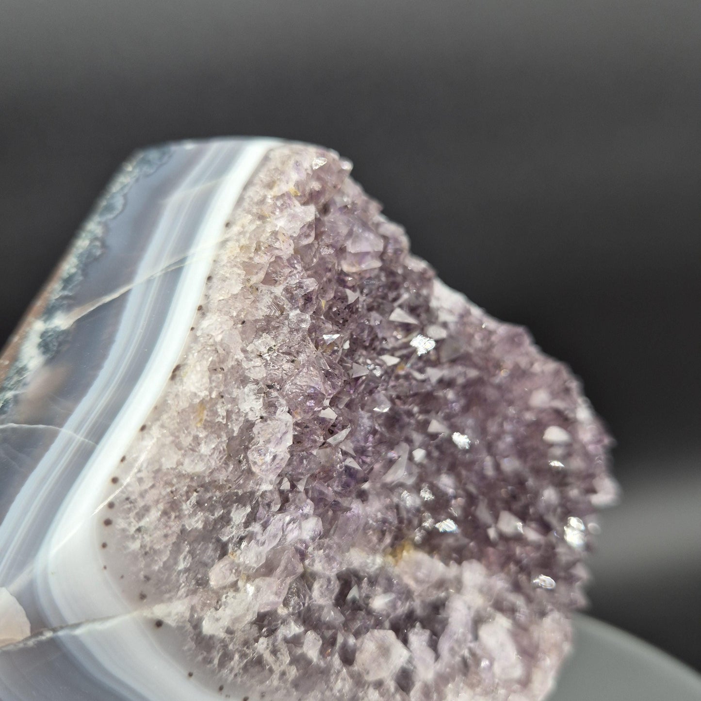 AAA+ Amethyst with Blue Banded Agate on Stand 8.5x6.5x3 5.08 lbs Brazil Crystal Hoarder