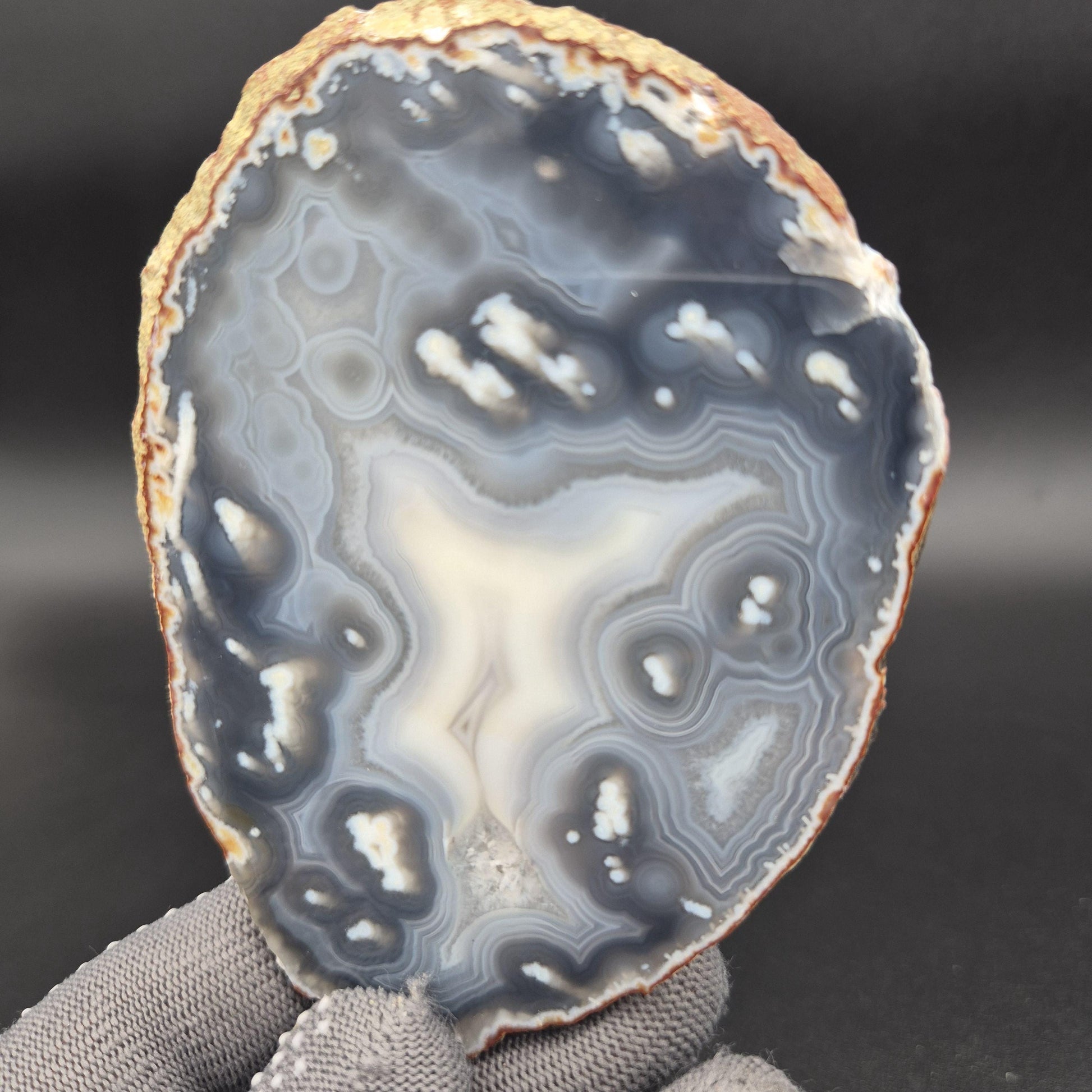 Natural Druzy Agate Slice Set of 3 | 5 x 3in Quartz Crystal Slices | 0.51 lbs Total | Polished Banded Agate Decor Crystal Hoarder